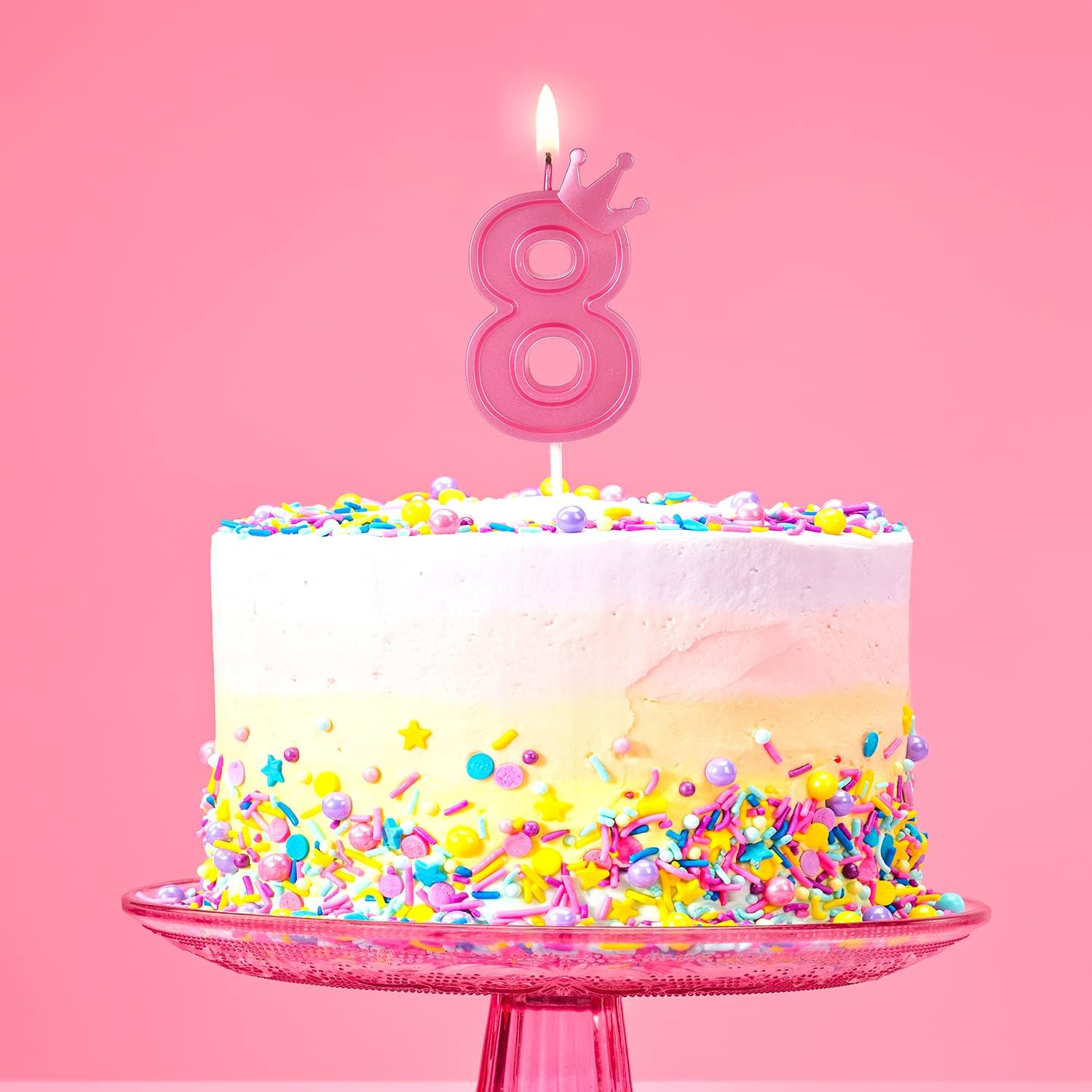3 Inch Birthday Number Candle, 3D Number Candle with Crown Decor Large Cake Topper Number Candles for Birthday Cakes Wedding Anniversary Graduation Festival Party (Pink, 4)