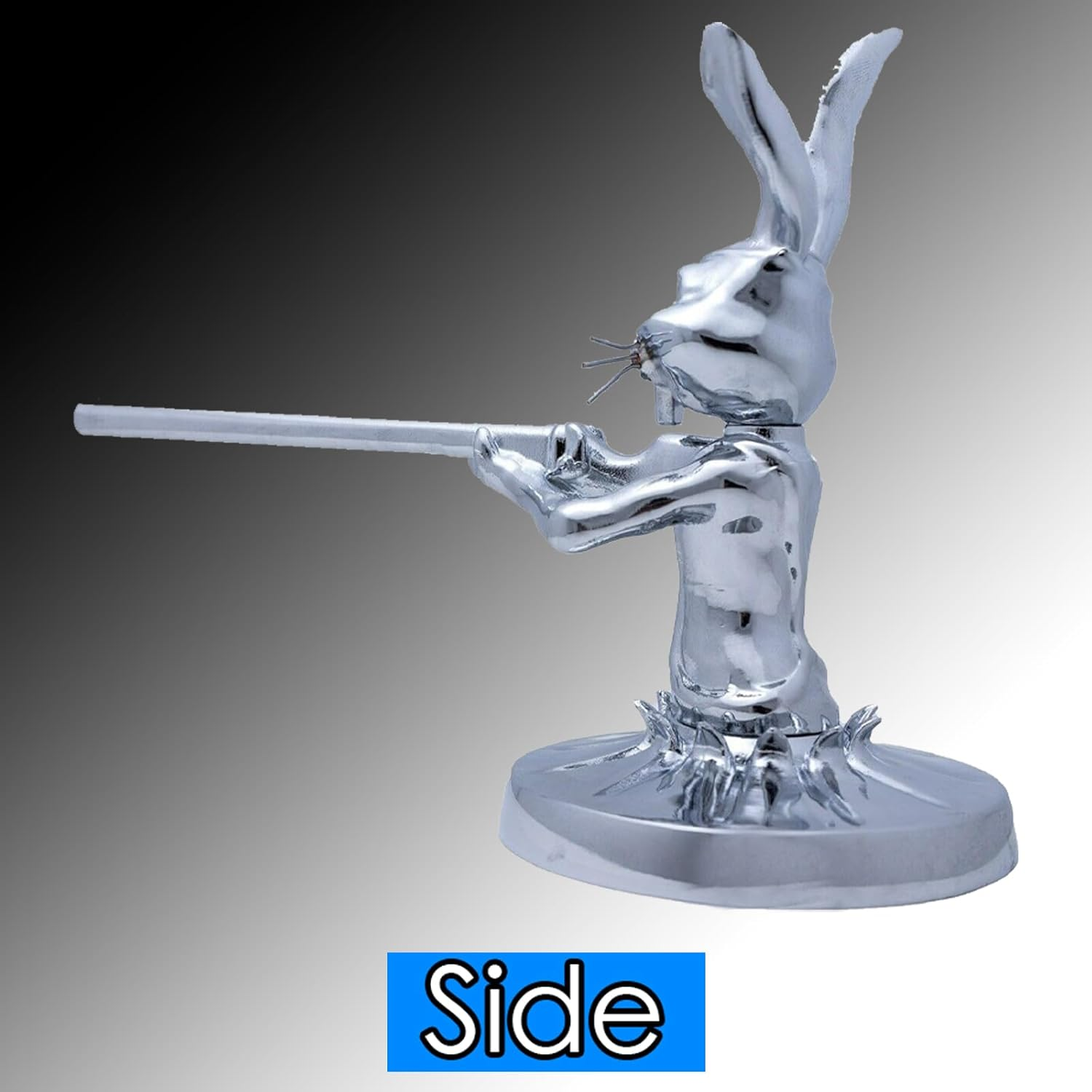 1PCS Rabbit Gunslinger Hood Ornament, Metal Car Truck Hood Ornament Sculpture Vintage 3D Rabbit Decorative Emblem for Cars Trucks Chrome Handmade Cast Statue Decor with Mounting Screw Set image number 2