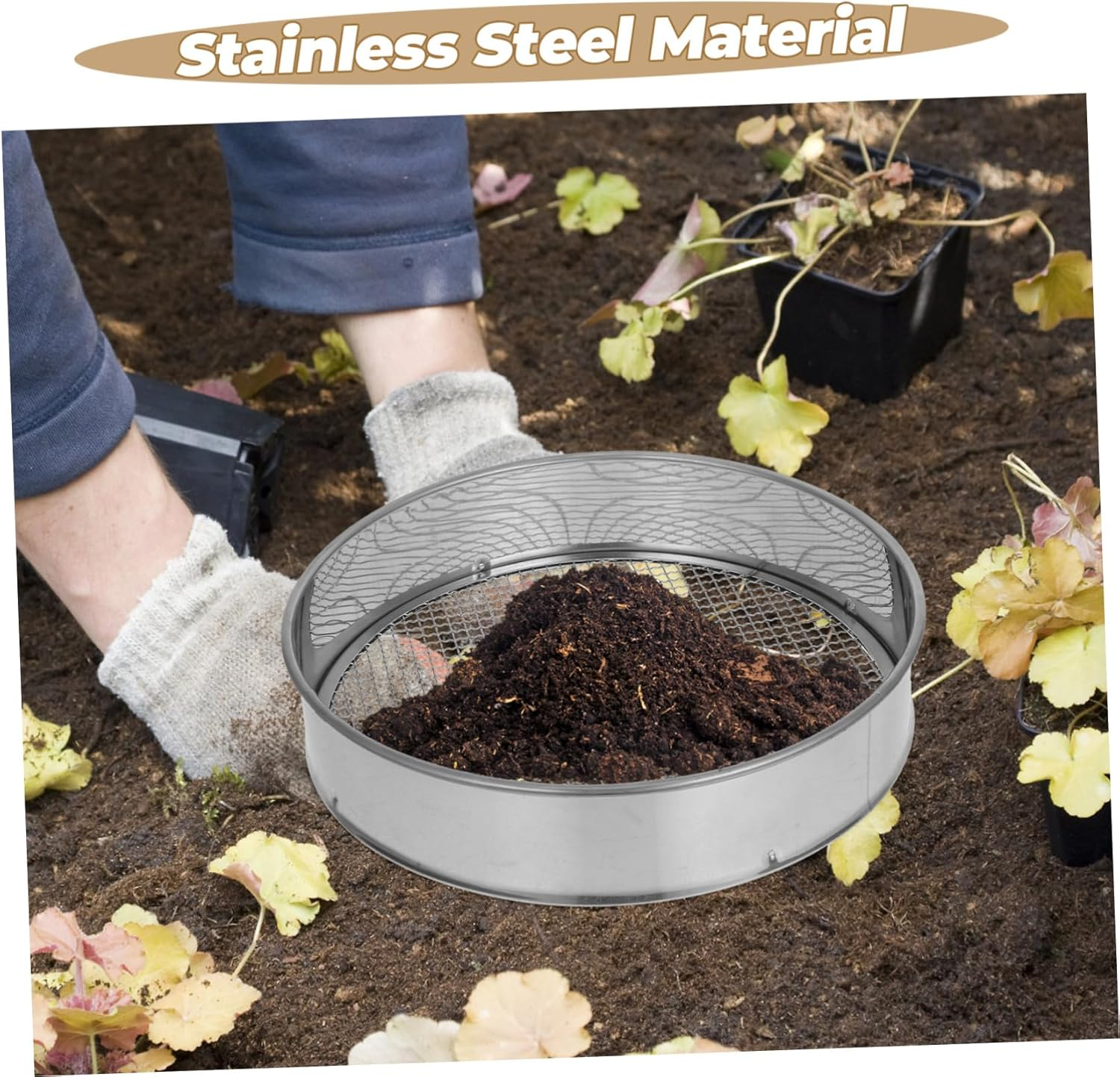Garden Soil Sifter Mesh Sieve Sifting Pan Soil Sifter for Rocks Multi-Use Sieve for Gardening image number 4