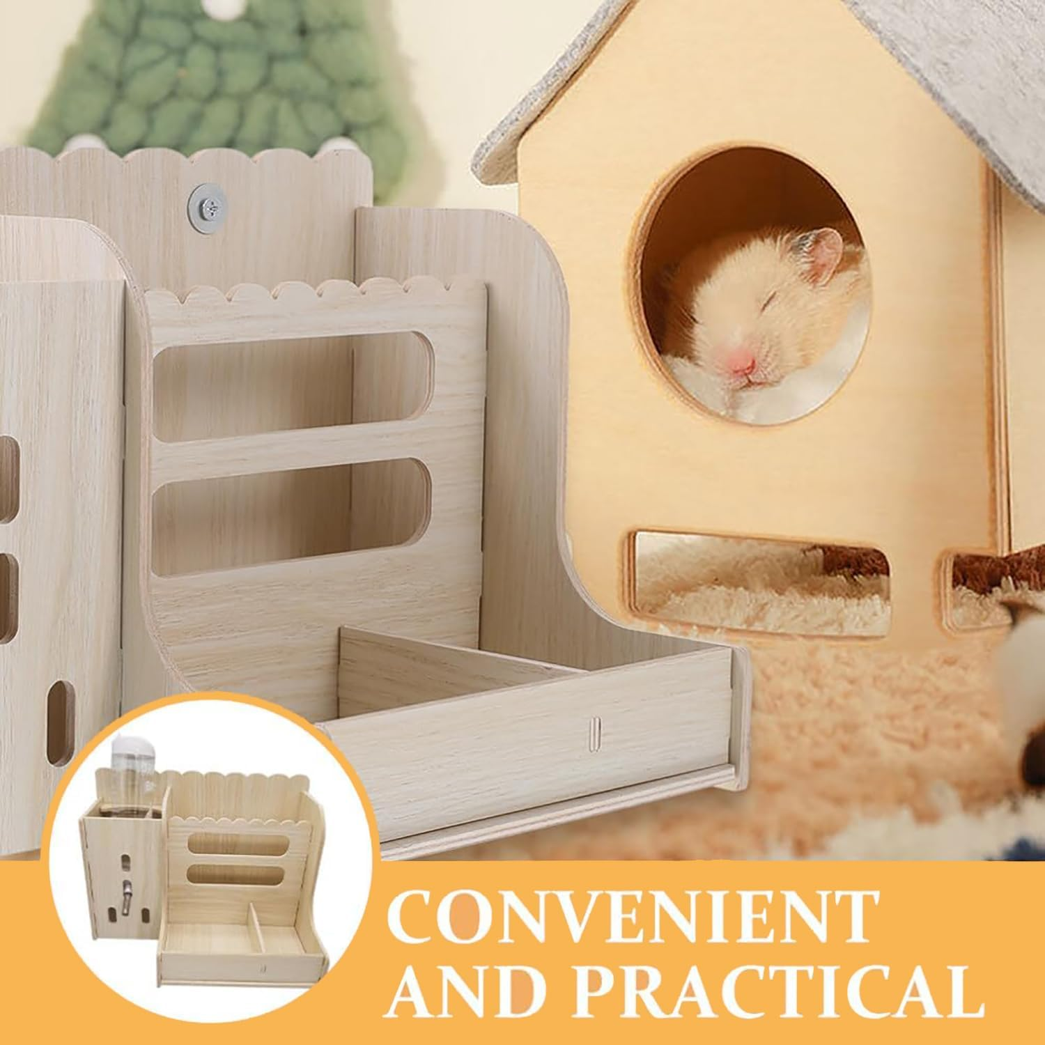 Wooden Hay Feeder for Small Pets Guinea Pig Feeder Rabbit Guinea Pig Chinchilla Multi-Function Kettle Grass Stand Non-Toxic Wooden Hamster Hay Feeder for Bunny Guinea Pig Chinchilla image number 2