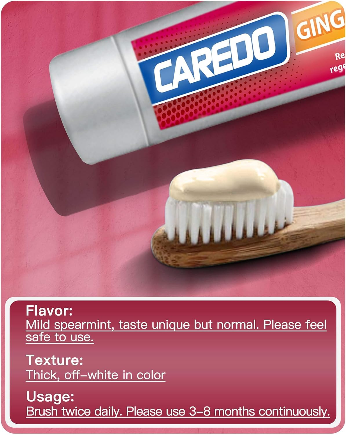 CAREDO Gingivitis Treatment Toothpaste for Gum Repair, Bleeding & Swollen Gums Relief, Gum Disease & Inflammation Care, Reverse Gingivitis Oral Treatment for Adults, 3.52 Oz image number 6