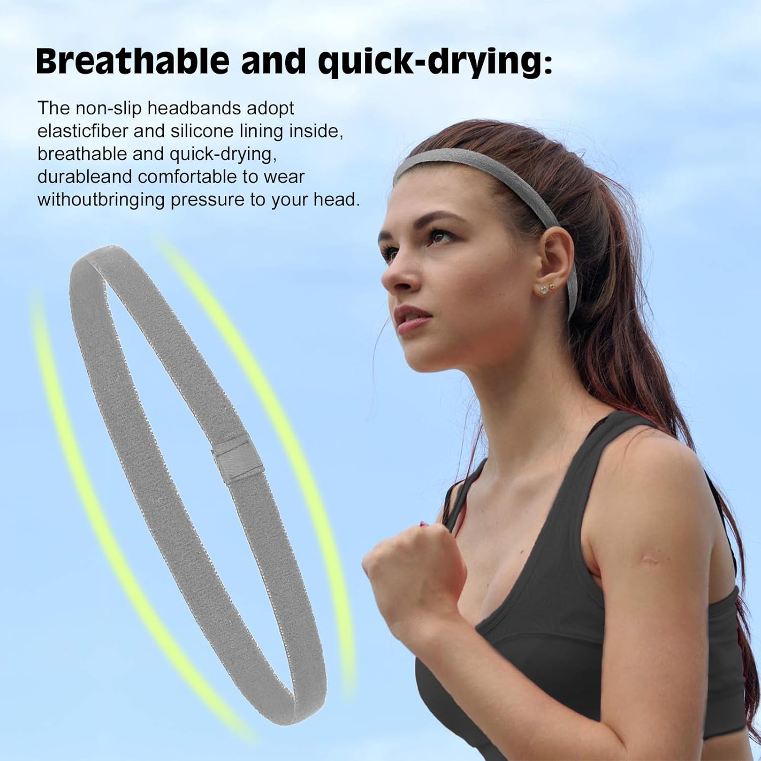 Non-Slip Elastic Sport Headbands for Women & Men -Lightweight Athletic Skinny Headband, Sweat Absorbing Hairband for Workout, Yoga, Gym, Tennis - Breathable Mini Sweatband for All Hair Types image number 3