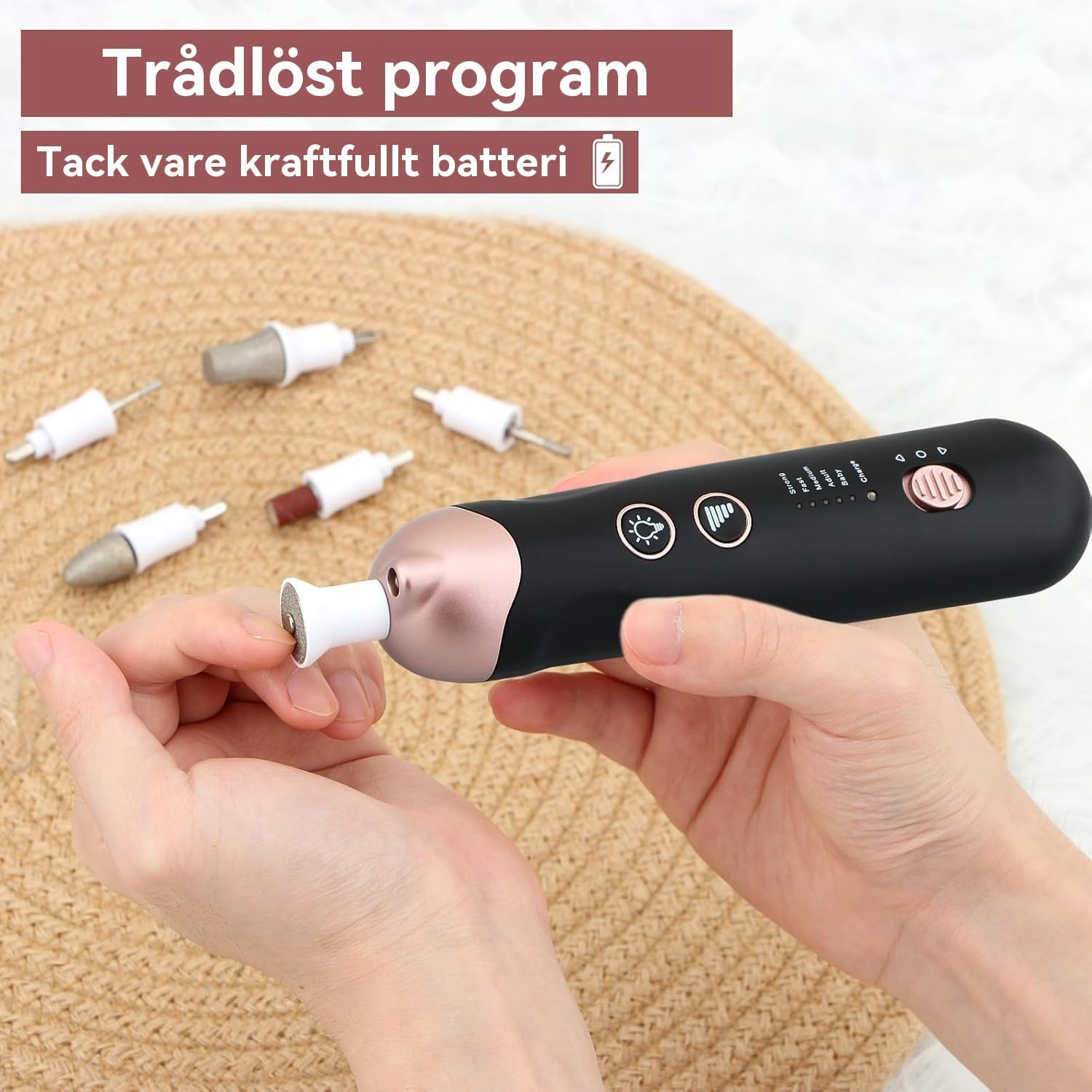 AOMEES Electric Manicure, Electric Nail Cutter Set, Manicure Pedicure Set Foot Care Electric with 9 Attachments for Nail Care, with 5 Speeds, LED Light, Storage Bag (Black) image number 2