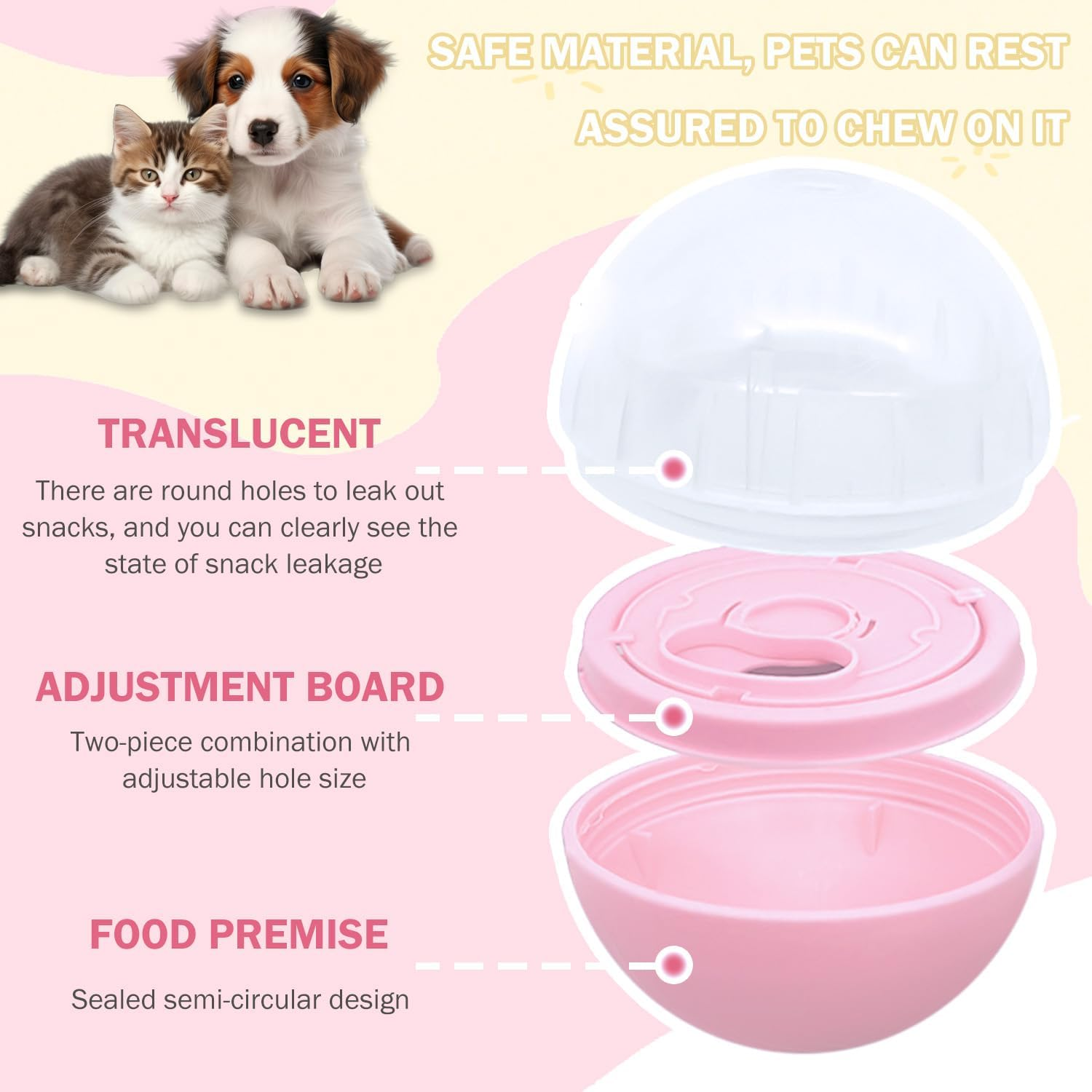 TORMEN Dog Treat Ball Toy, Pet Zone IQ Dispensing Interactive Food Dispenser Puzzle for Pets, Adjustable Difficulty, Durable Leak-Resistant Ball, Treat-Dispensing Toy for Exercise & Fun (Pink) image number 5