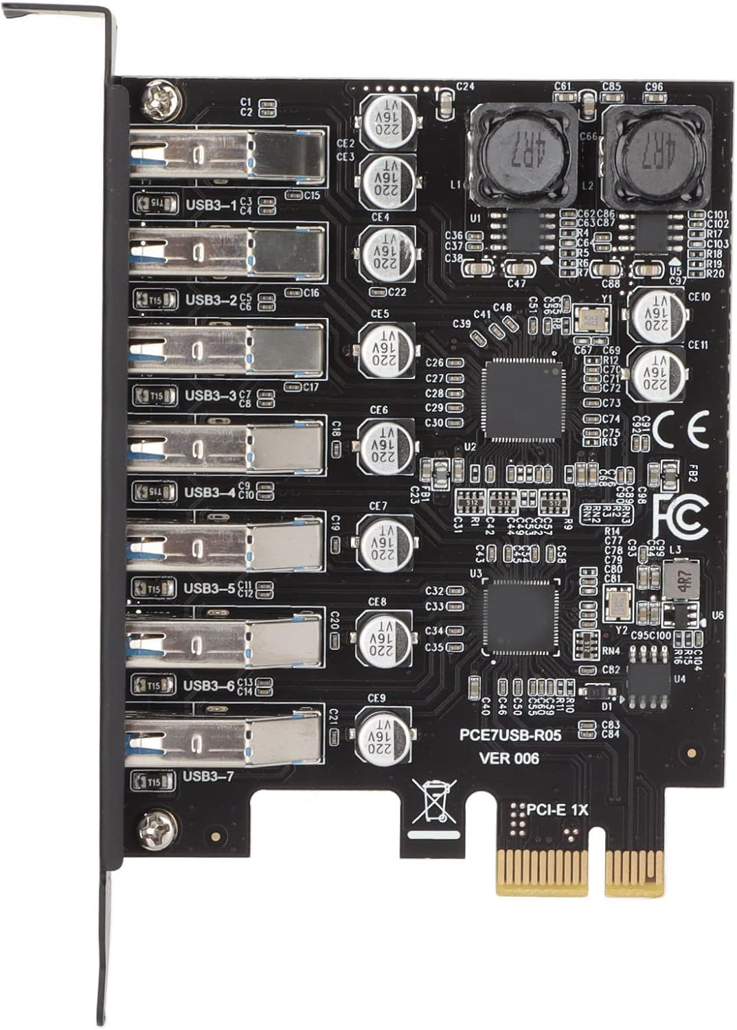 7 Port PCI Express Expansion Card, USB 3.2 GEN1 5Gbps 7 Port Front Expansion Card, for Win, for Linux image number 2