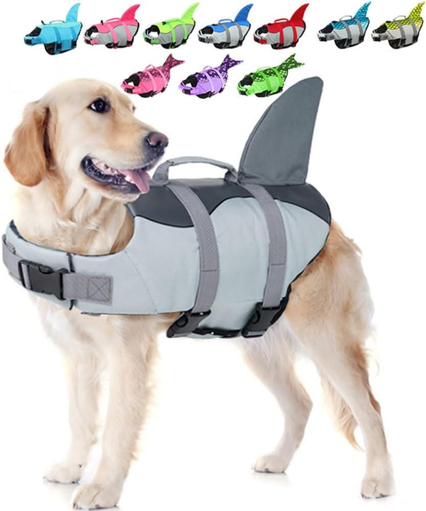 EMUST Mermaid Life Jackets for Dogs, Adjustable Small/Medium/Large Dog Life Vest for Water Safety Pet Life Vest with Rescue Handle Safety Vest for Swimming Pool Beach Boating, L