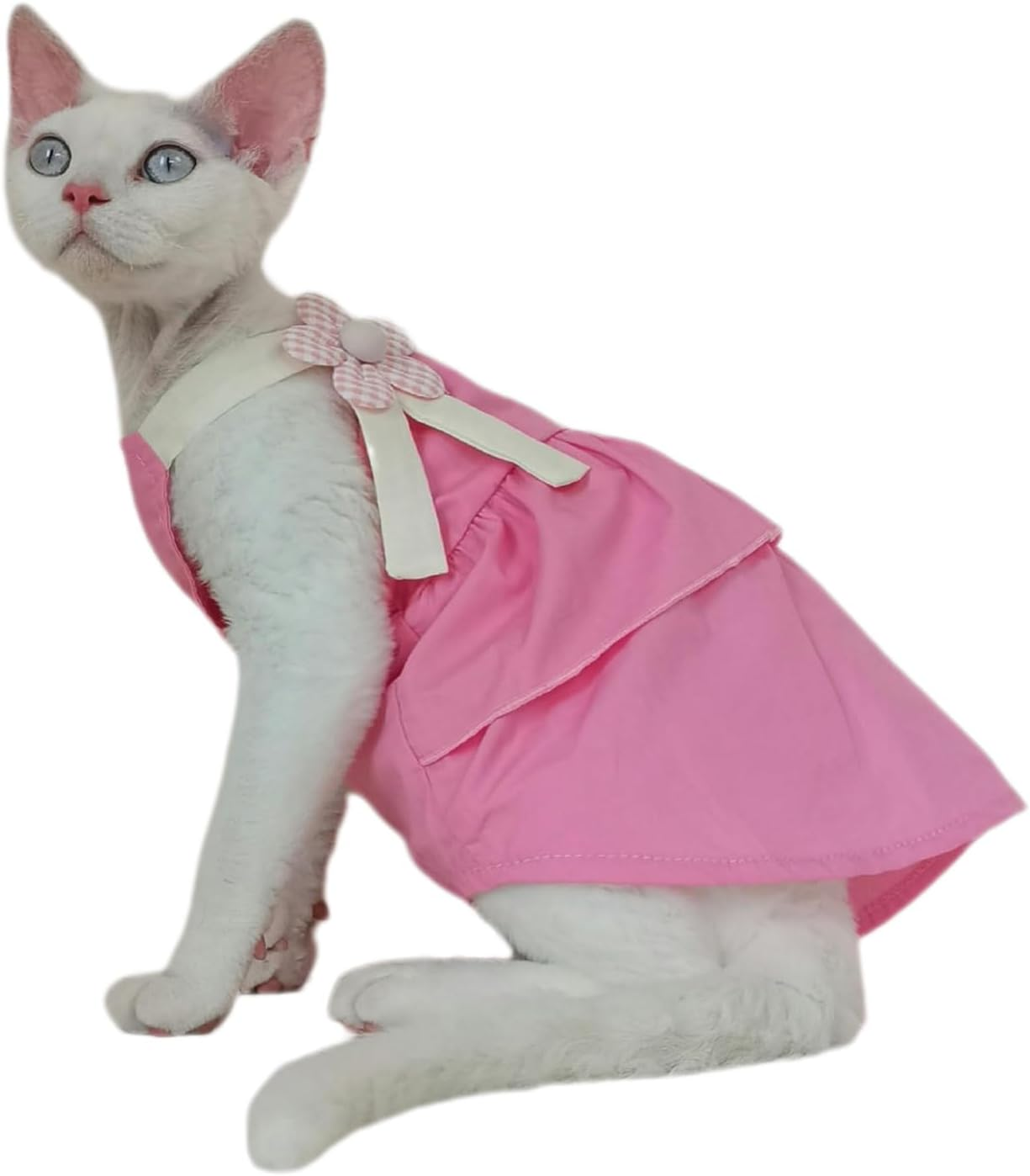 IUOUTG Hairless Cat Clothes Girl Cat Princess Dress Cute Flower Pet Sling Tank Tops Skirt Soft Lightweight Cat Pullover Vest for Cornish Rex, Devon Rex