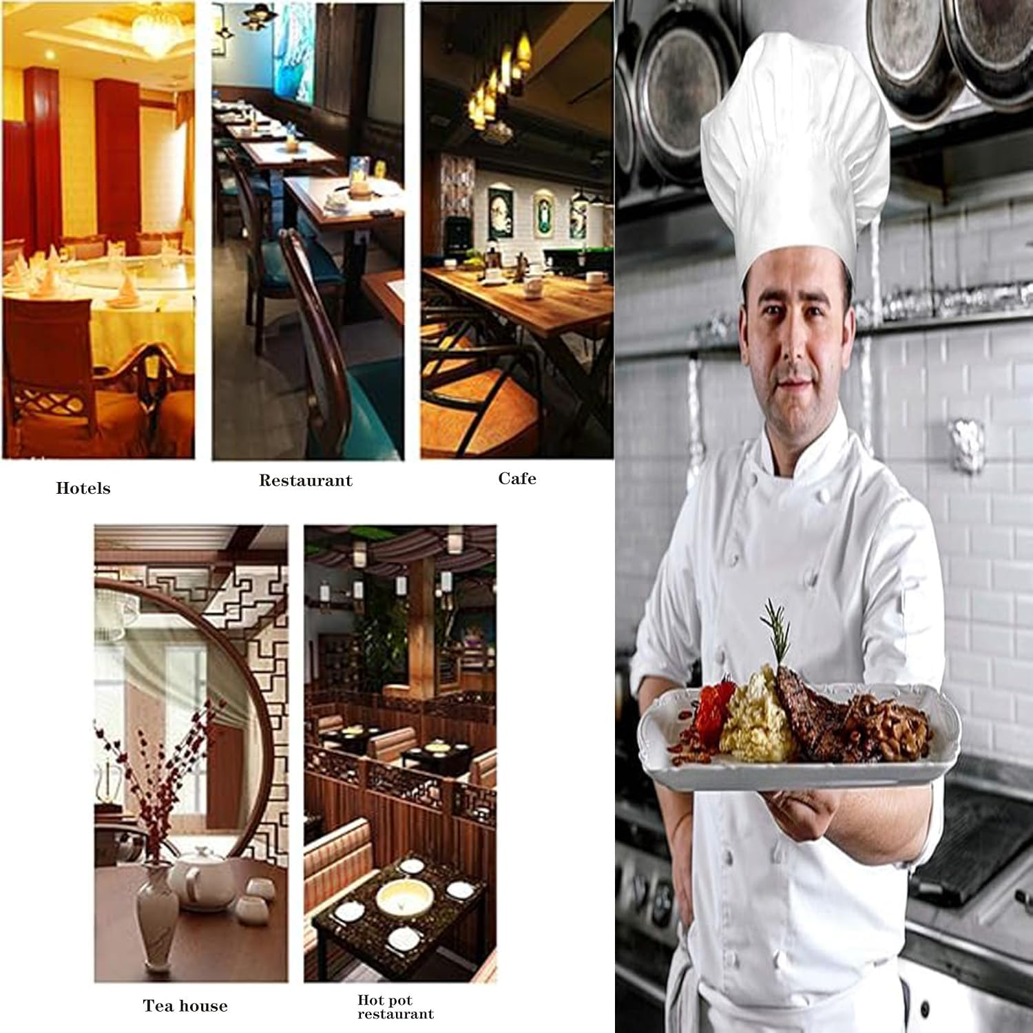 2 Pcs Chef Hat, Adult Elastic Kitchen Cooking Chef Cap, Adjustable DIY Bakery Hats, White Kitchen Catering Baker Caps,Bakers Hat for Cooking, Baking, Pizza Part image number 3