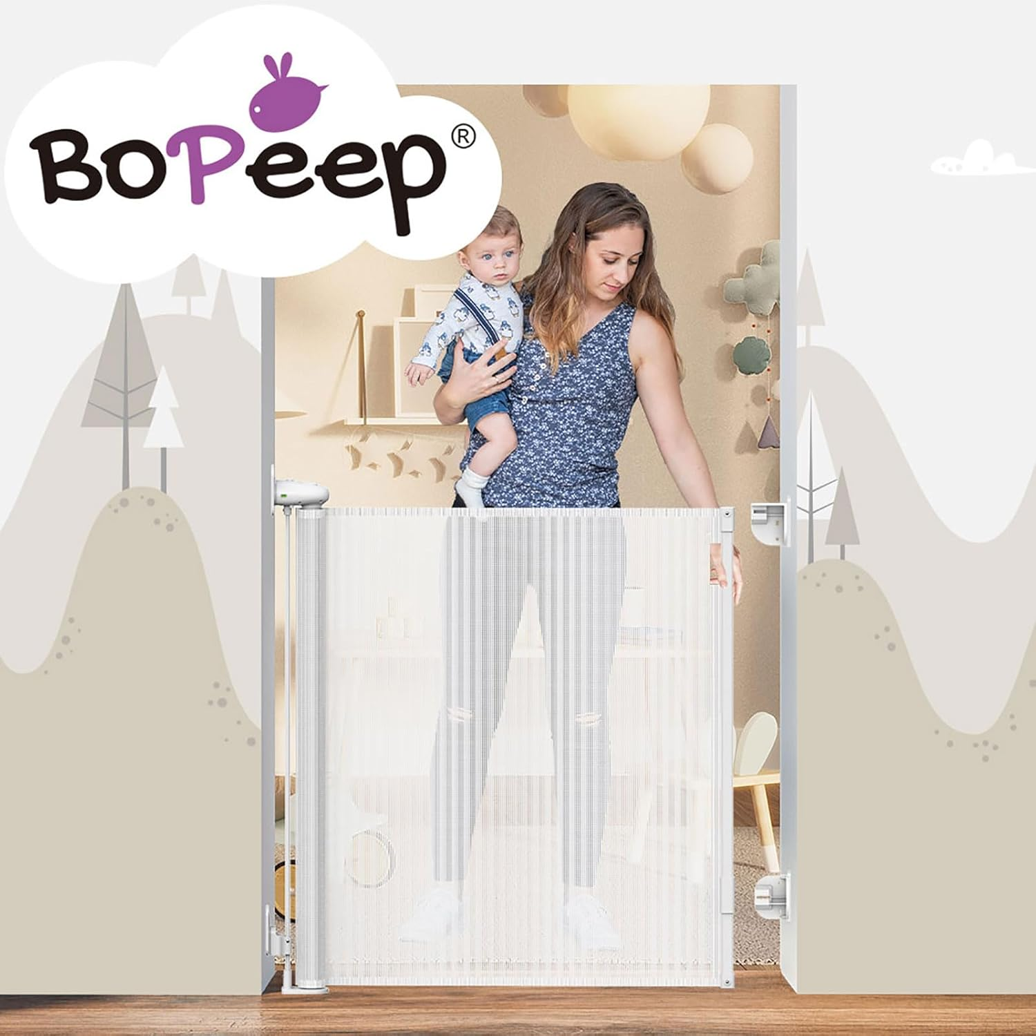Bopeep Safety Gate, Adjustable Retractable Mesh Barrier for Children and Pets, Quiet Operation, Flexible Installation, Stair and Doorway Guard(300Cm X 89Cm, Grey) image number 3