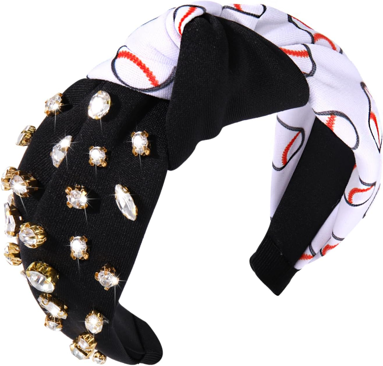 CEALXHENY Rhinestone Knotted Headbands for Women, Top Knot Baseball Headband, Embellished Jeweled Game Day Headband Sports Team Headbands Game Day Hair Accessory (Baseball-Back/Red)