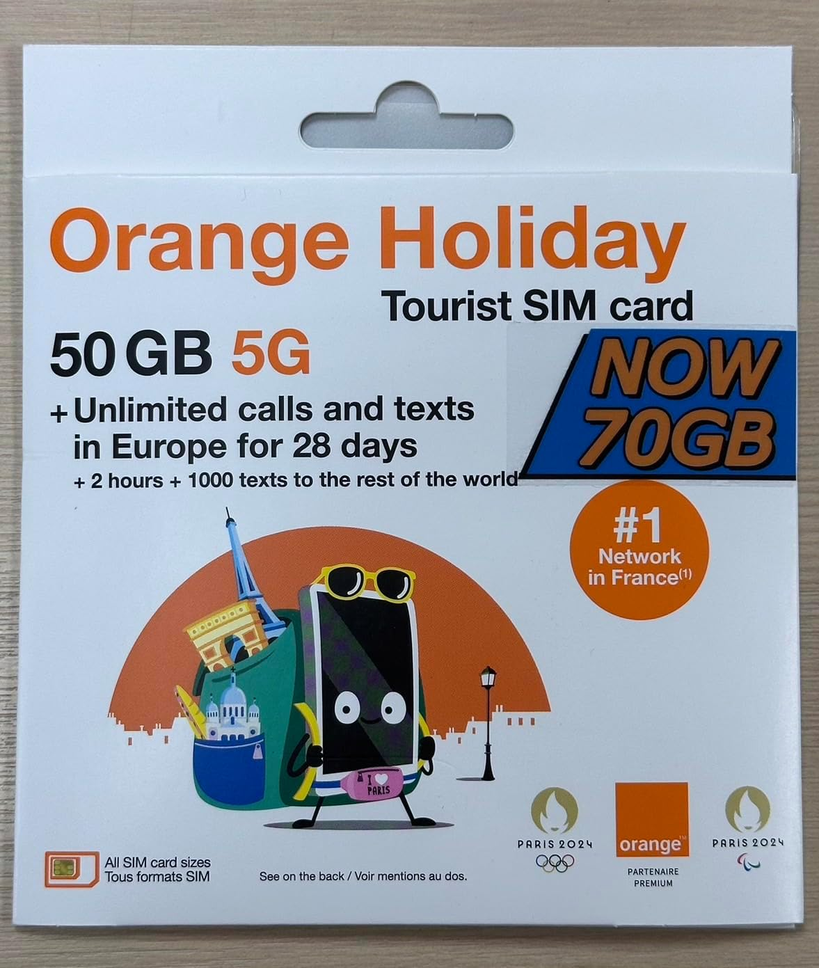 Orange Holiday Europe Prepaid SIM Card 30 Days Now 100GB Internet Data of 5G/4G LTE (Data Tethering Allowed) + 120Min International Calls + 1000 Texts