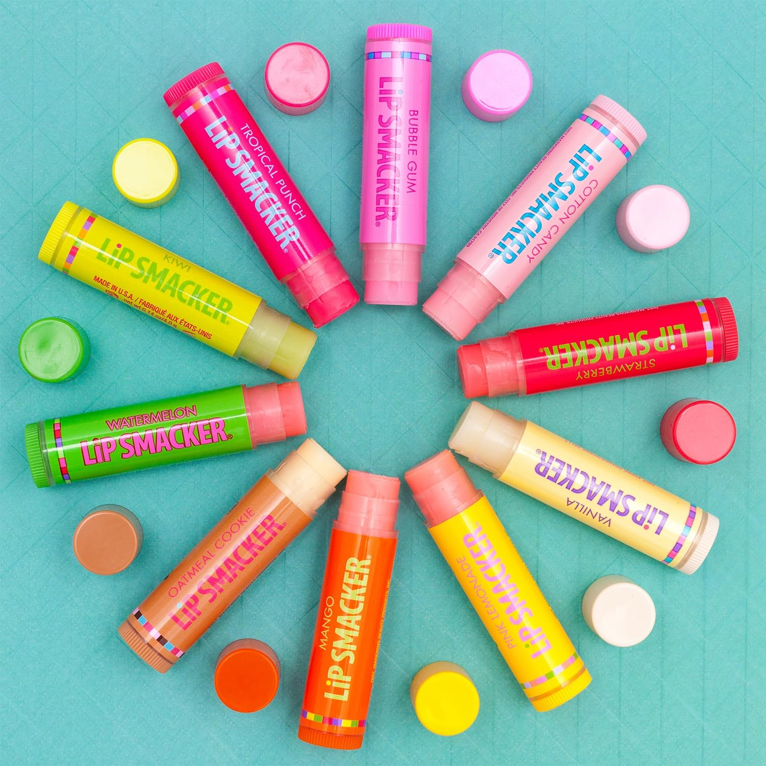 Lip Smacker Original & Best 10 Piece Lip Balm Party Pack Oatmeal Cookie, Vanilla, Mango, Watermelon, Tropical Punch, Cotton Candy, Kiwi, Strawberry, Blue Raspberry, Pina Colada image number 5