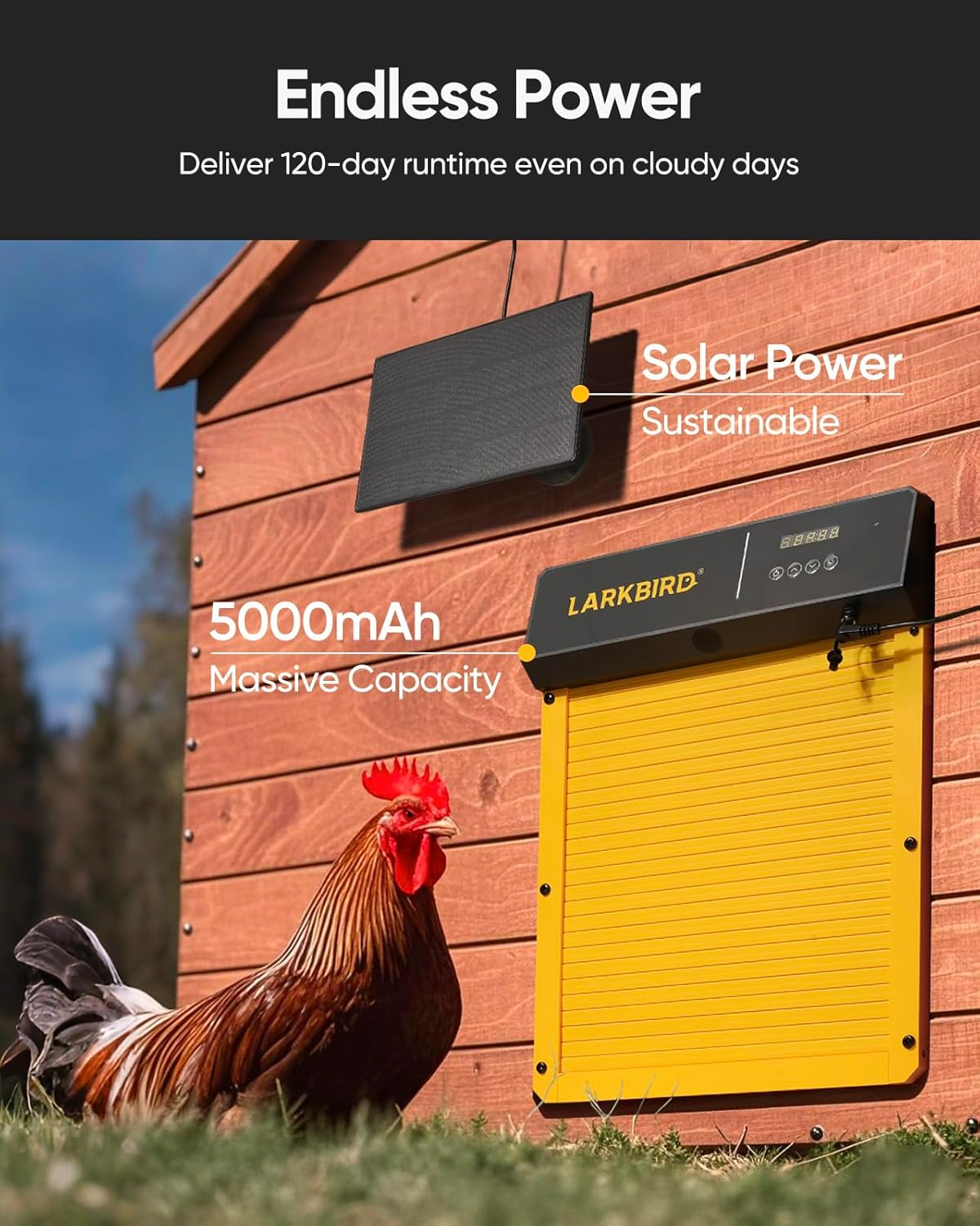 LARKBIRD Automatic Chicken Coop Door with Audio Recall Function, Solar Chicken Coop Door with Timer & Light Sensor, App Control Chicken Door with Anti-Pinch System (Yellow) image number 6
