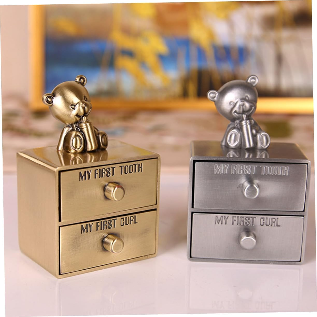 2Pcs Tooth Keepsake Box First Tooth and Curl Holder Unique Double Design for Boys Sturdy Structure Meaningful Storage for Precious Memories image number 4