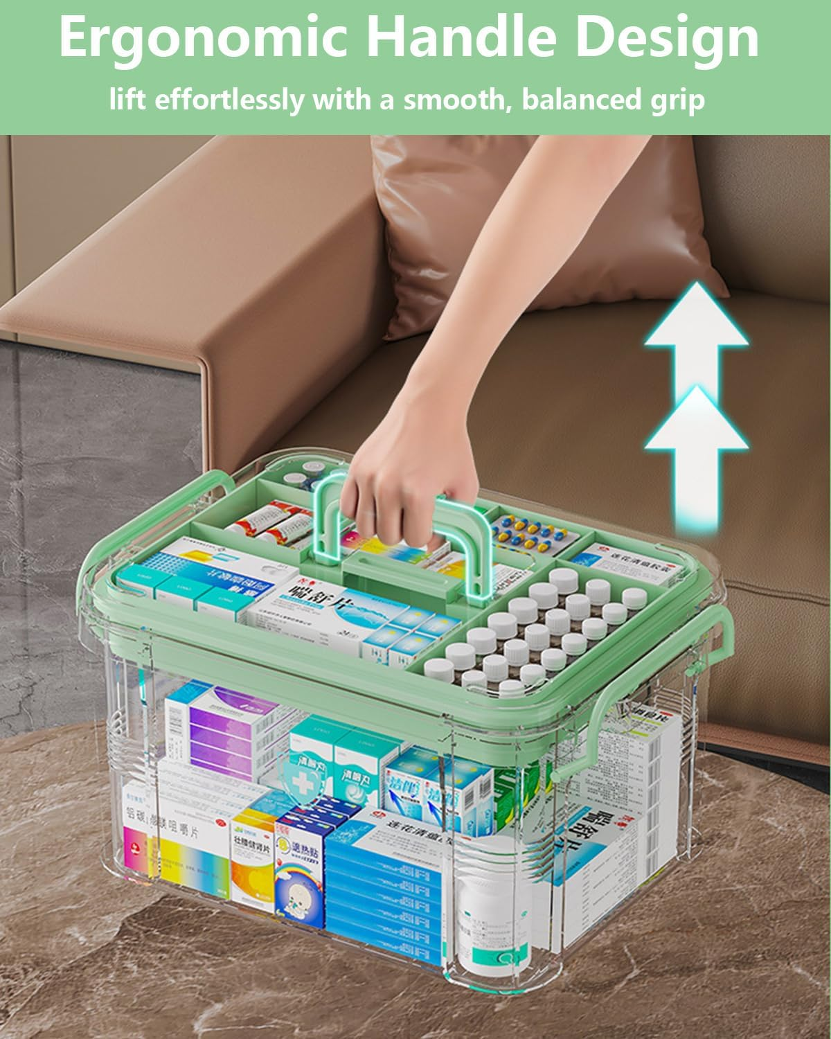 2-Pack Clear Medicine Organizer Box with Trays &ndash; Thickened Plastic First Aid Storage Container, Multi-Layer Medicine Case with Handles,Portable Medical Organizer for Home,Travel & Office image number 2