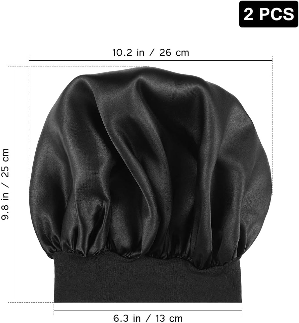 Lurrose 2Pcs Satin Sleep Cap Wide Band Hat Elastic Head Cover Natural Hair Bonnet Hair Cover for Sleeping Night Cap image number 6