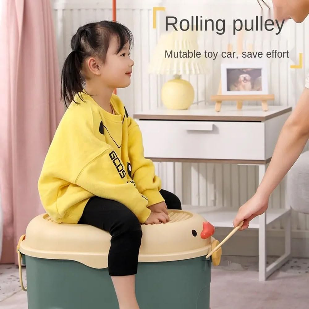 Kid&rsquo;S Storage Chest Toy Box with Wheels Toy Organizers Household Cute Duck Organizing Snack Box Baby Clothes Storage Organizer (Blue, Extra Large) image number 4