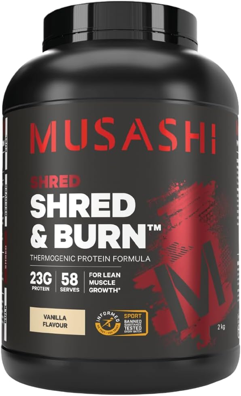 Musashi Shred and Burn Protein Powder, Vanilla Flavour, 2Kg &ndash; High Protein, Thermogenic Formula with L-Carnitine & Green Tea for Lean Muscle & Fat Metabolism image number 4