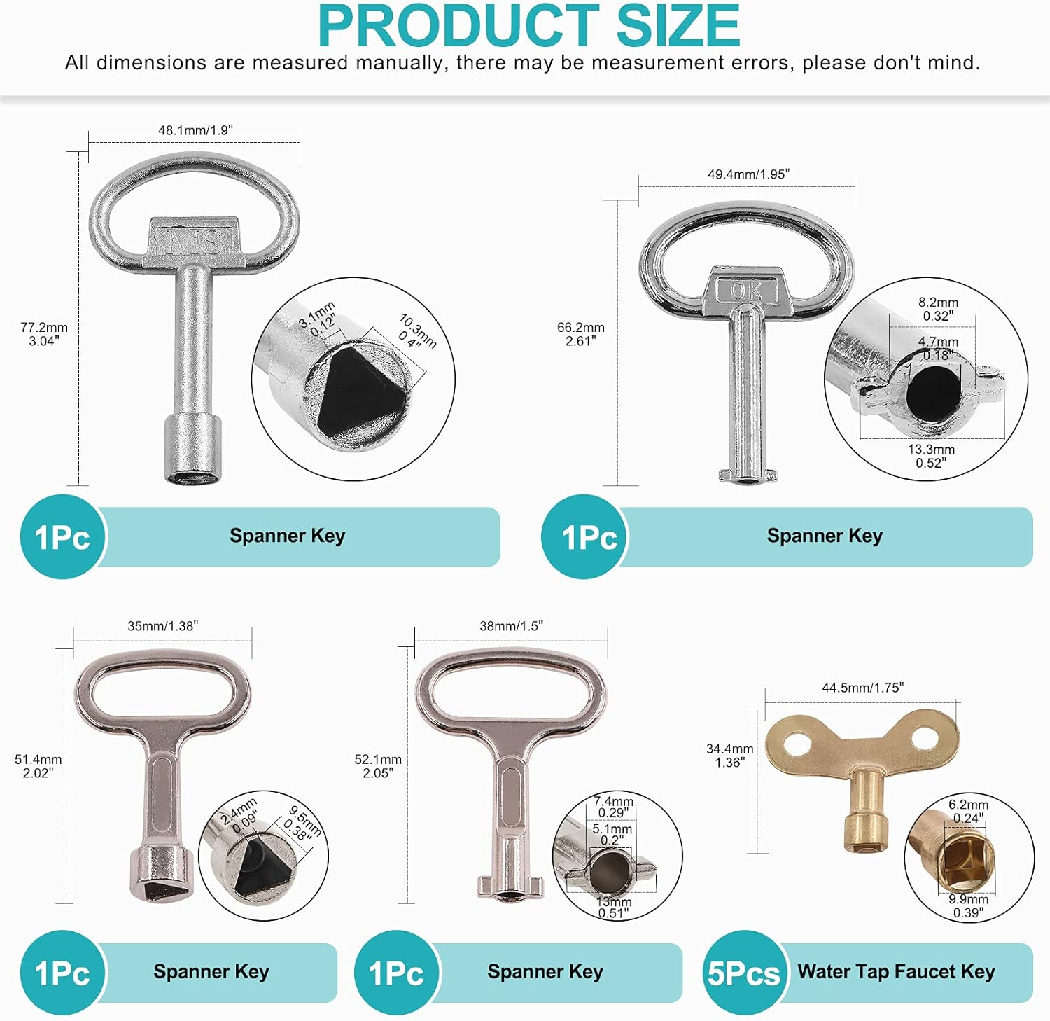 Cimeton 12Pcs Multi Functional Utility Tool Key Kit Including Two Types 4 Way Cross Keys, Two Keychain Screwdriver, Four round Triangle Electrical Spanner Key, Five Water Tap Faucet Keys and Key Ring