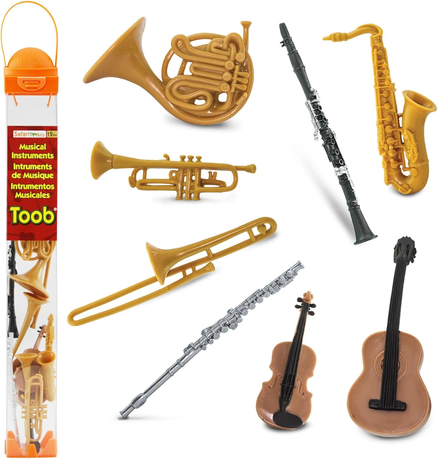 Safari Ltd Musical Instruments TOOB - Figurines - 8 Musical Instruments (Trombone, Flute, Saxophone, Classical Guitar, Violin, French Horn, Trumpet, Clarinet) - Ages 3+