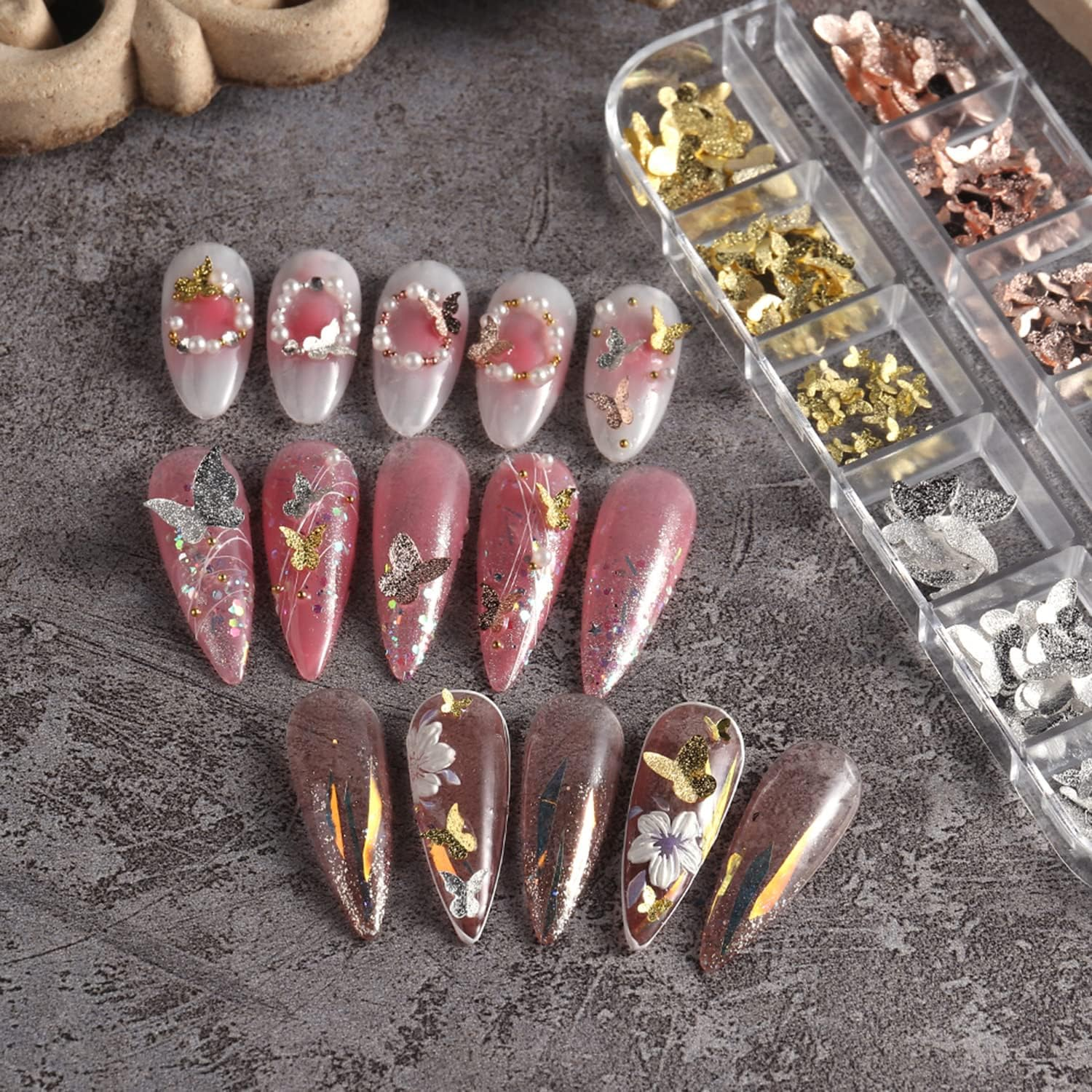 Metal Butterfly Nail Art Decorations, 3D Gold Silver Butterflies Nail Glitter Sequins, Glitter Gold Flying Butterfly Nail Art Design, Metal Butterflies Flakes Acrylic Supplies for Women Manicure Art image number 3