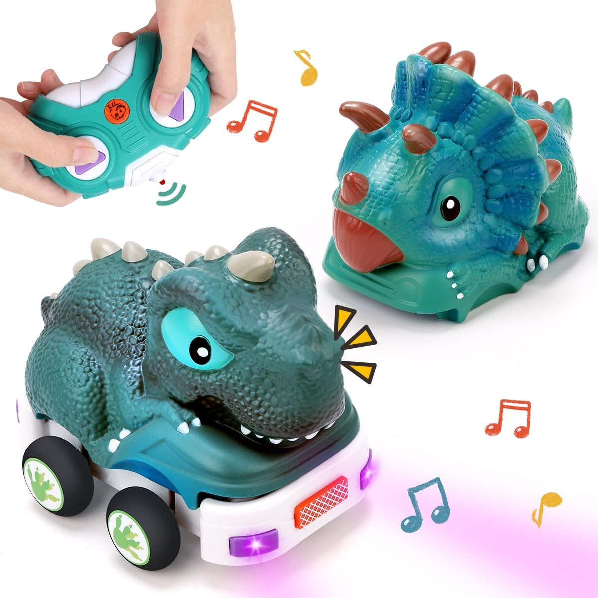 Remote Control Car for Toddler Age 2 3 4 5,Dino RC Cars with Light & Music，Electric Dinosaur Toys for Kids，Christmas Birthday Toy for Boys & Girls image number 3