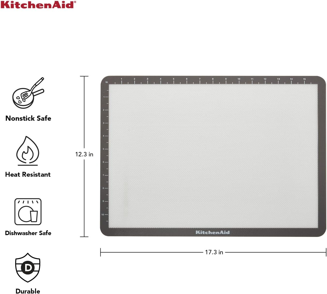 Kitchenaid Silicone Large Baking Mat, 12X17-Inch, Gray