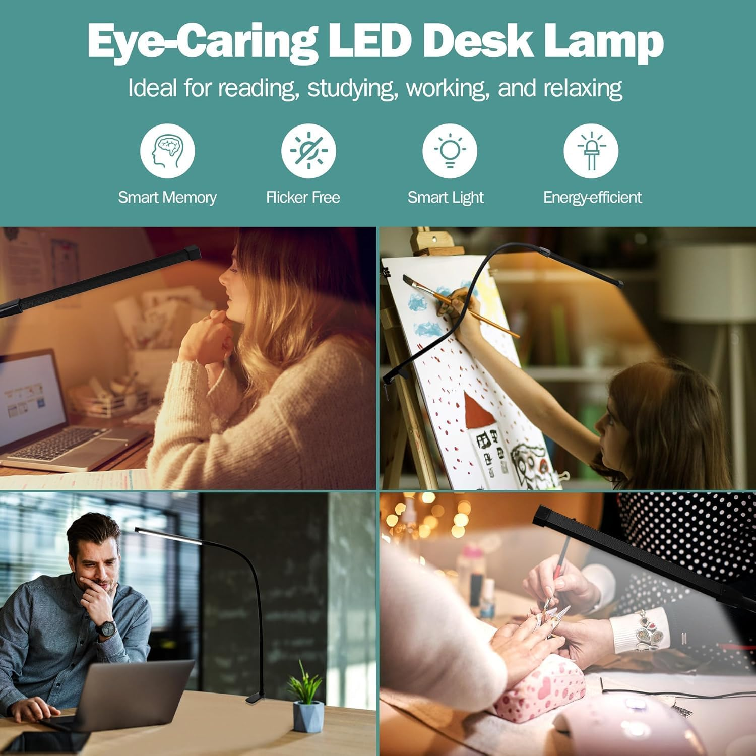 Desk Lamp with Metal Clamp, USB Powered Eye-Caring LED Desk Light, 3 Colors 10 Brightness, Flexible Gooseneck Clip on Table Lamp for Home Office, Work, Reading, Nail, Craft, Architect image number 1