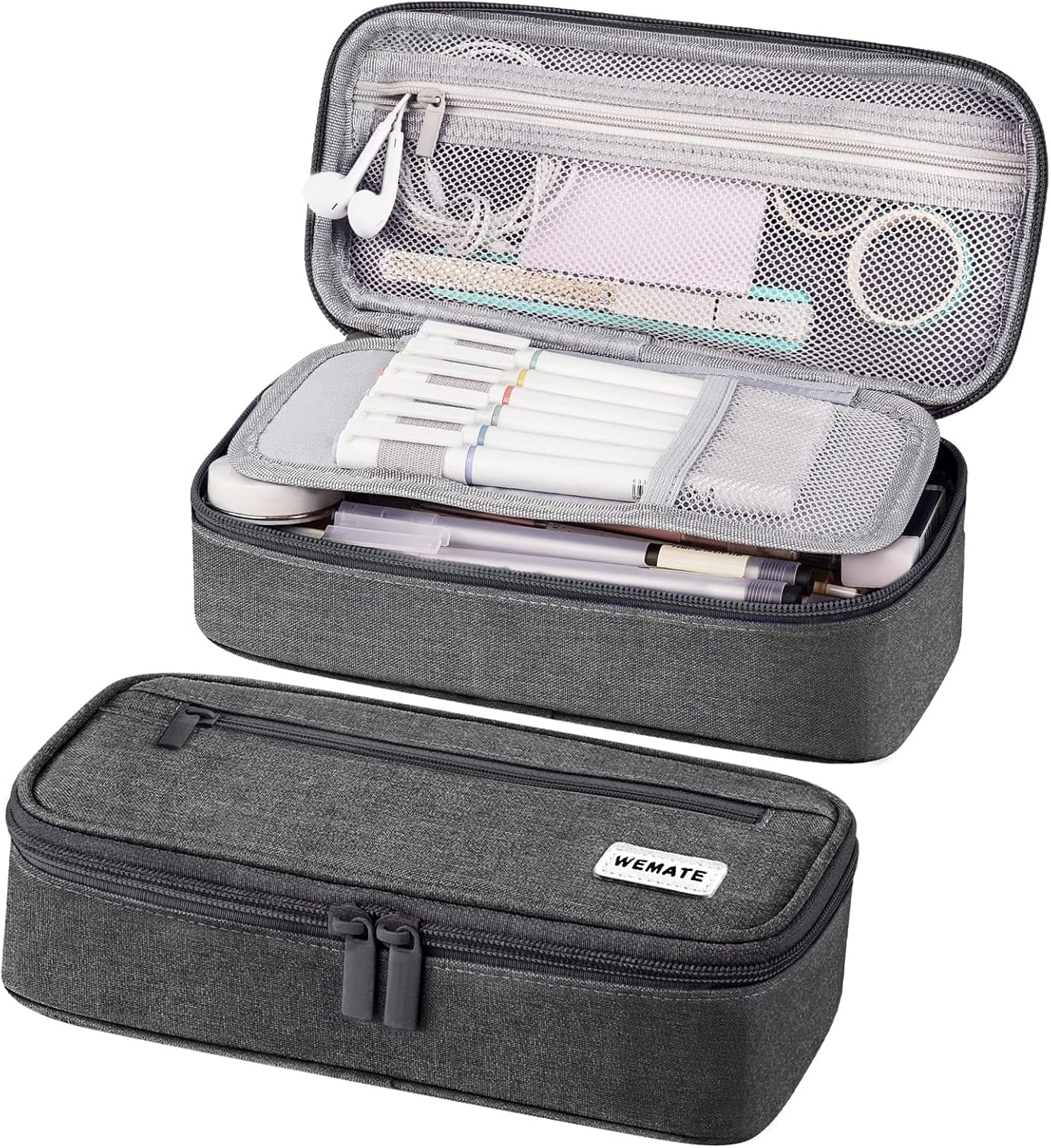 WEMATE Large Pencil Case Aesthetic, Big Capacity Canvas Pouch with Zipper, Marker Pen Case for Women & Men, Portable Stationery Pencil Bag for Office, Light Grey