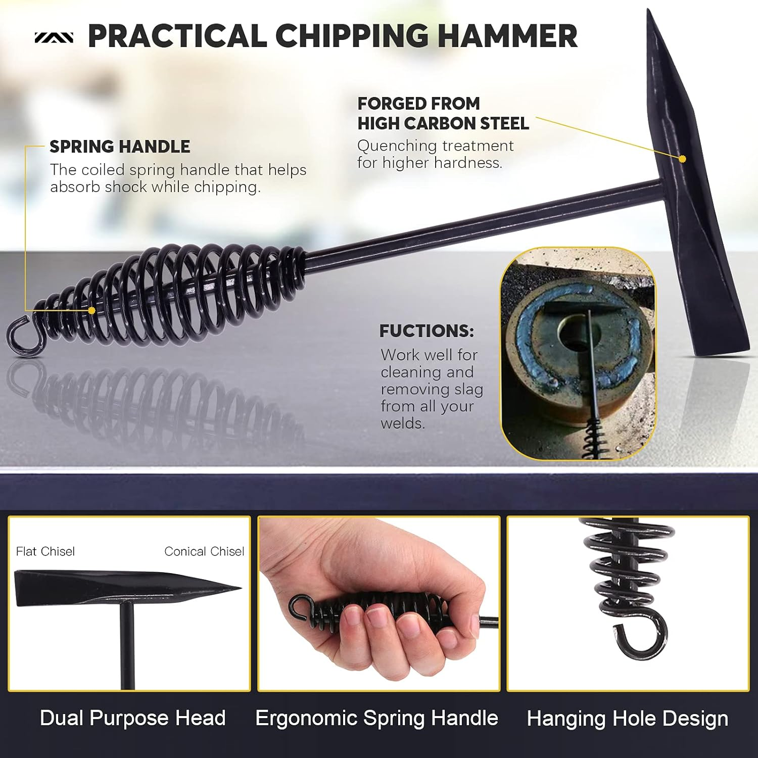 Mardatt 6Pcs Industrial Slag Removal Welding Tools and Accessories Includes 10 Inch Welding Chipping Hammer, 8 Inch Welding Pliers, Wire Brush, Welding Gloves, Wire Gauge, Metal Sheet Thickness Gauge image number 5