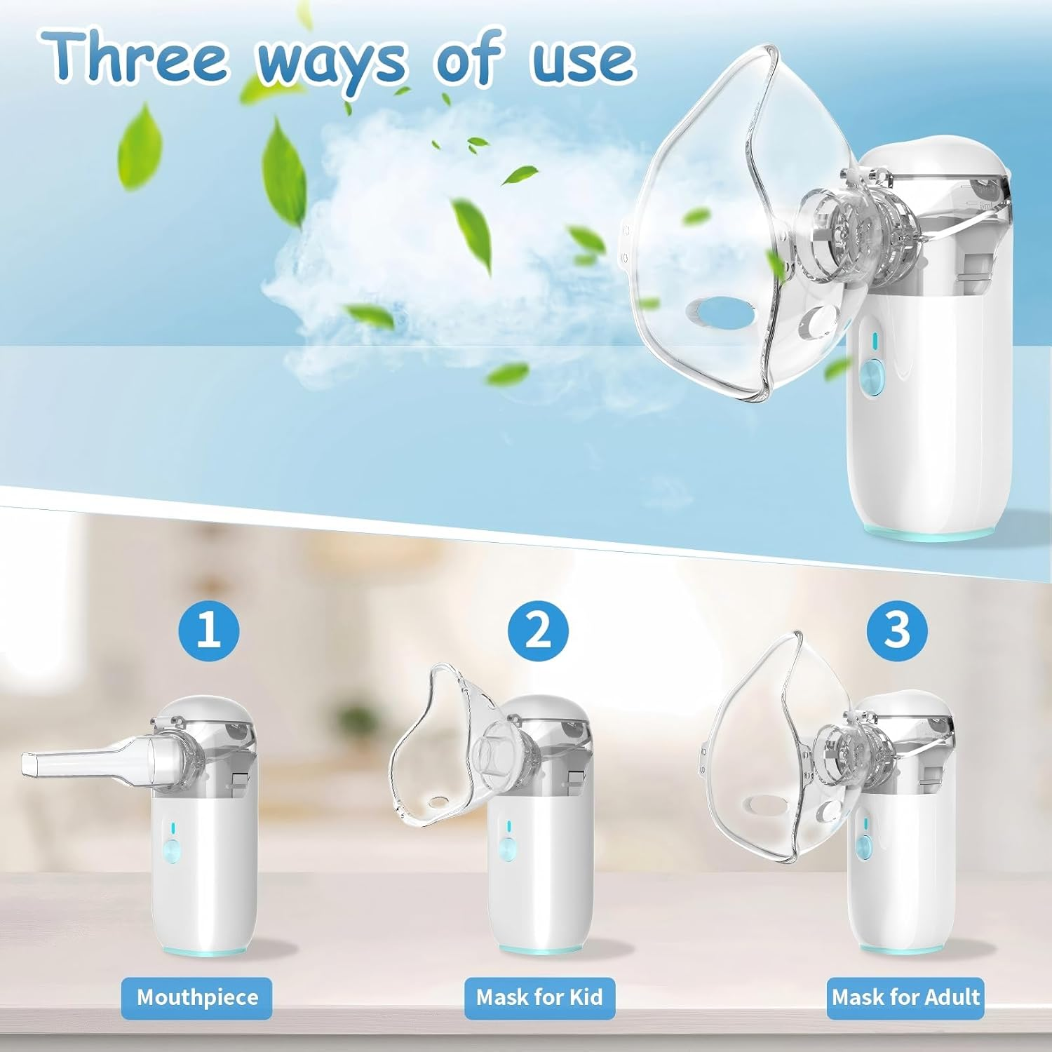 Portable Nebulizer, Mini Nebulizer Machine, Children'S Atomizer, Handheld Nebulizer for Breathing Problems, Portable Household Ultrasonic Atomizer Medical Grade, Nebulizer for Travel and Household Use (Light Green) image number 4