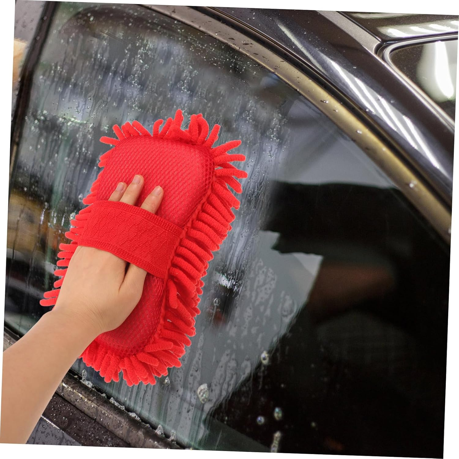 INOOMP Car Wash Mitts Microfiber Washing Mitts Red Absorbent Sponge 80G Car Cleaning Supplies Vehicle Detailing Tool for Automotive Exterior Care image number 3