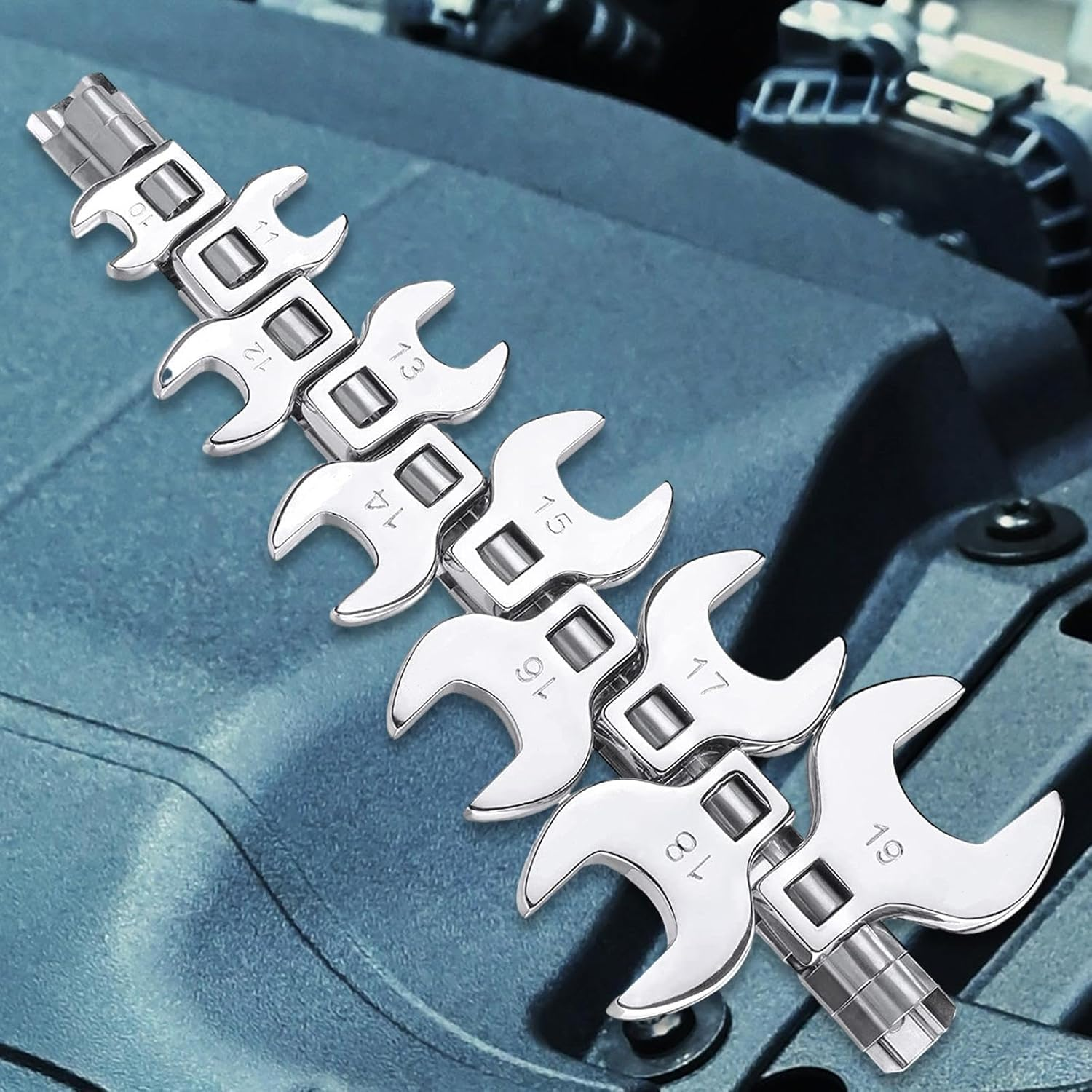 Okiyakusama 10 Pieces 3/8 Inch Drive Crowfoot Wrench Set Steel Sturdy SAE 10-19Mm Professional Hand Tool Durable Automotive Repair Tools image number 5