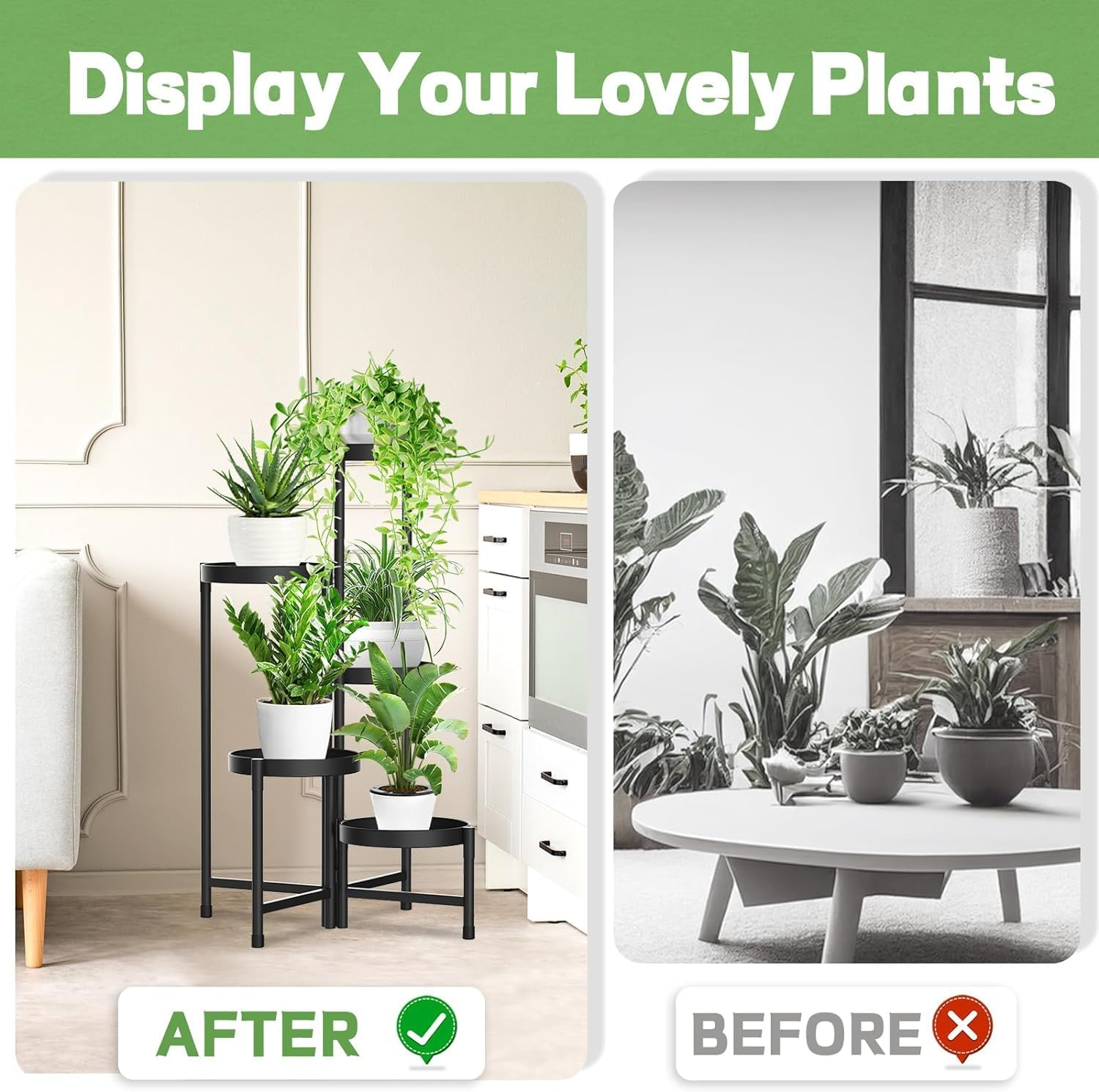 5 Tier Metal Plant Stand Indoor Outdoor, Foldable Corner Tall Plant Stands for Plants Multiple, Tiered Plant Shelf Flower Pot Holder Display Rack for Patio Garden Balcony Living Room image number 1