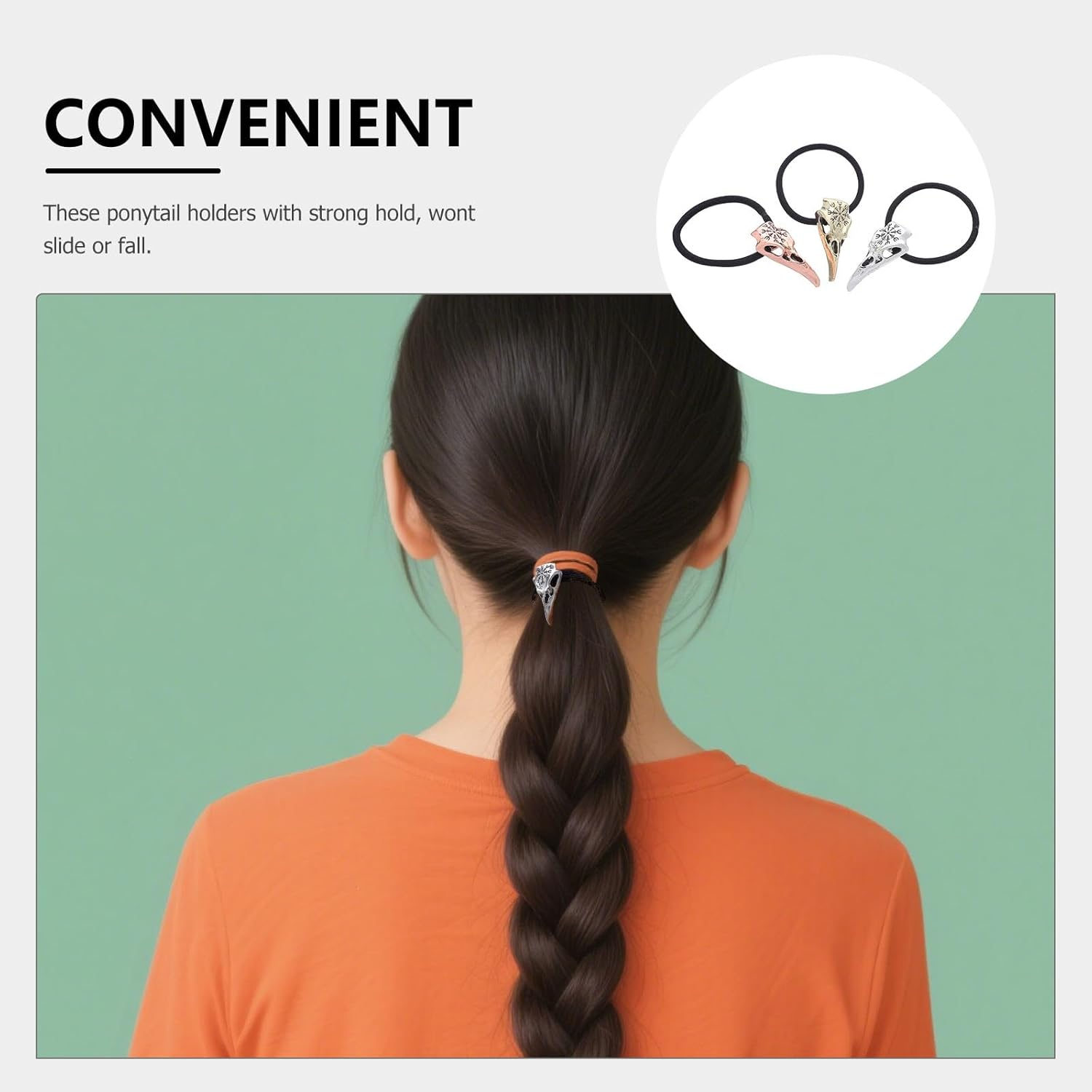 Mikikit Viking Hair Bands with Skull Design, Elastic Hair Bobbles for Halloween and Costume Parties, Antique Bronze and Reddish Brown Looks, Pack of 3 image number 4