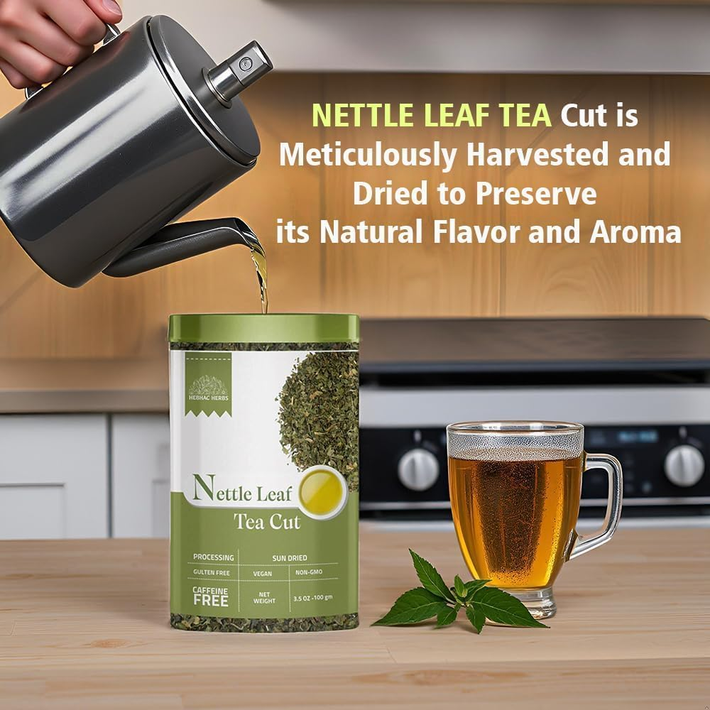 Nettle Leaf Tea 100 G | Loose Cut & Sifted for Fresh Herbal Infusions | Dried Urtica Dioica Leaf Cut for Herbal Tea by Hebhac Herbals image number 2