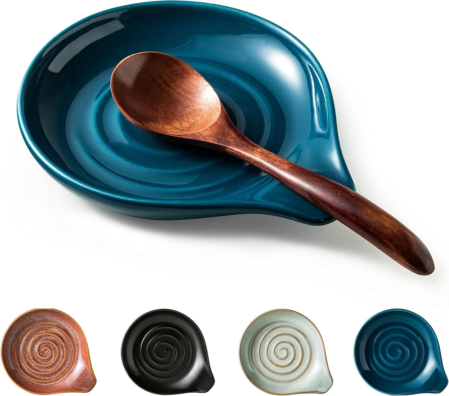 Ceramic Spoon Rest for Stove Top & Kitchen Counter, Large Spoon Holder, Heat-Resistant & Easy to Clean, Non-Stick Spatula Holder for Cooking, Coffee Spoon, Kitchen Decor, Gradient Brown