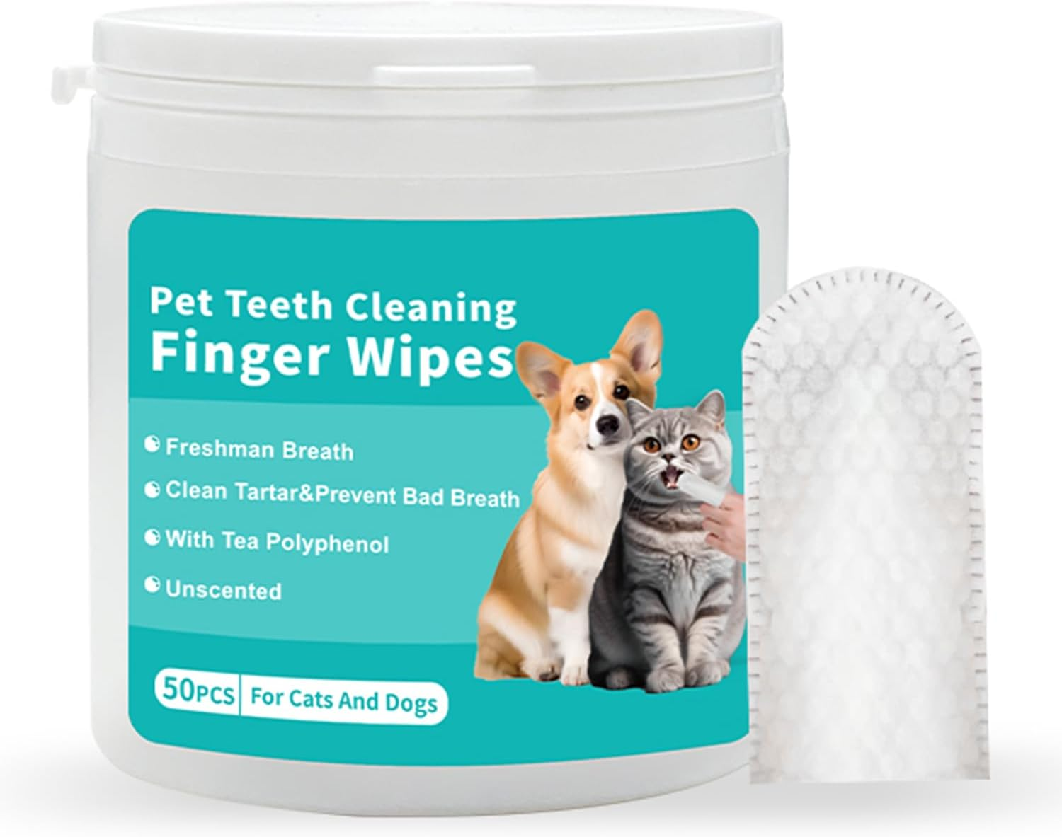 Pet Teeth Cleaning Wipes for Dogs & Cats, Remove Bad Breath by Removing Plaque and Tartar Buildup No-Rinse Dog Finger Toothbrush, Disposable Gentle Cleaning & Gum Care Pet Wipes, 50 Pcs image number 3