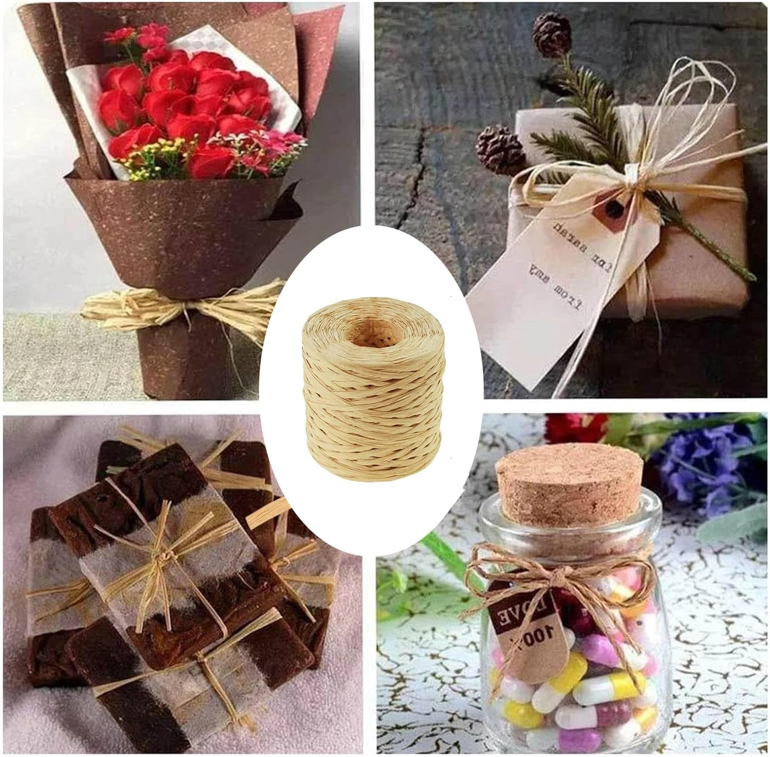 200M Raffia Ribbon for Gift Wrapping Easter Raffia Paper Craft Ribbon for Gift Birthday Packing Paper Natural Materials Natural Raffia Paper Raffia Ribbon