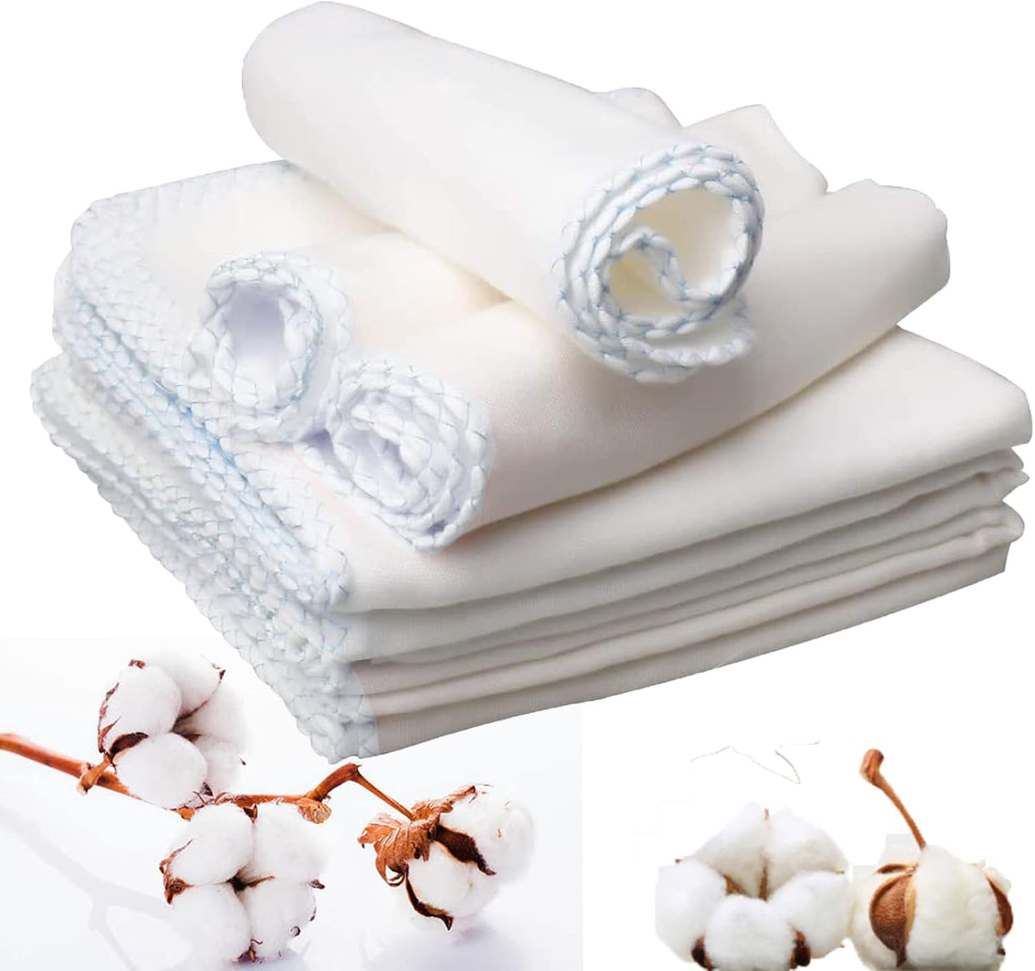 10 Pack Muslin Face Cloths, 12X12 Inch Cotton Muslin Cloths Muslin Pack Facial Towels Reusable Cleansing Cloths Remover for Makeup Removal Facial Face Cleaning(Blue Edge)