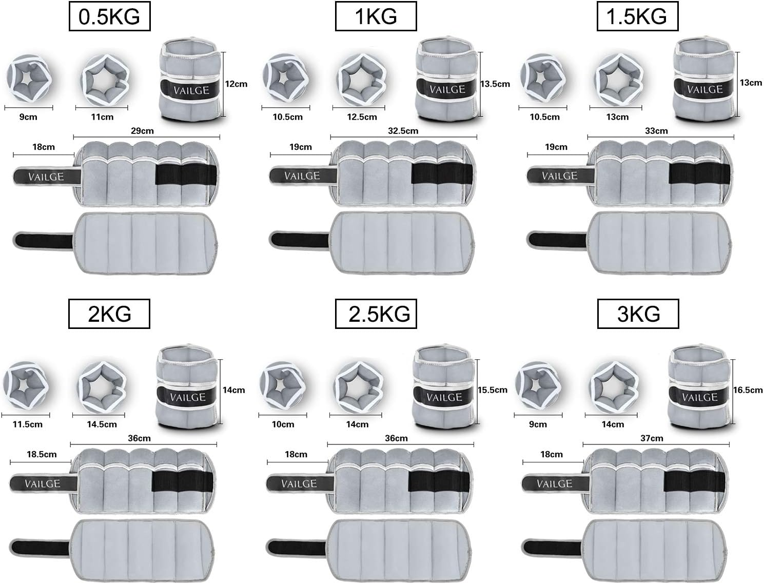 Ankle Weights Adjustable Leg Weights for Fitness Jogging Walking Exercise, Ankle Weights Women Men 0.5KG - 3KG, Black Grey Pink Blue Purple Wrist and Ankle Weights image number 2