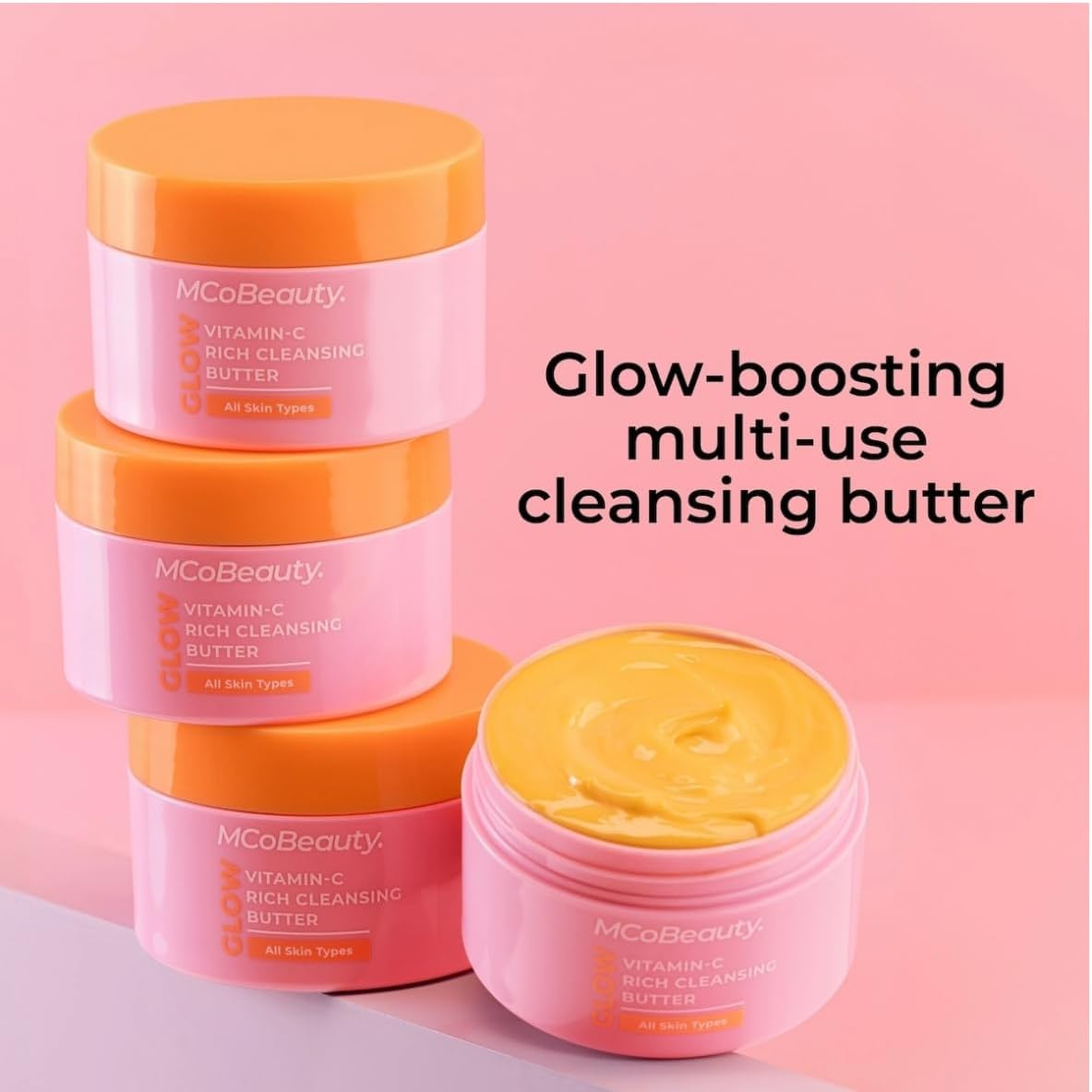 Mcobeauty Vitamin-C Rich Cleansing Butter, GLOW (90 G) &ndash; All Skin Types, 3-In-1 Brightening Face Cleanser, Makeup Remover Balm & Hydrating Moisturising Mask with Mango Seed Butter, Antioxidants & Vitamin C Glow Skincare image number 4