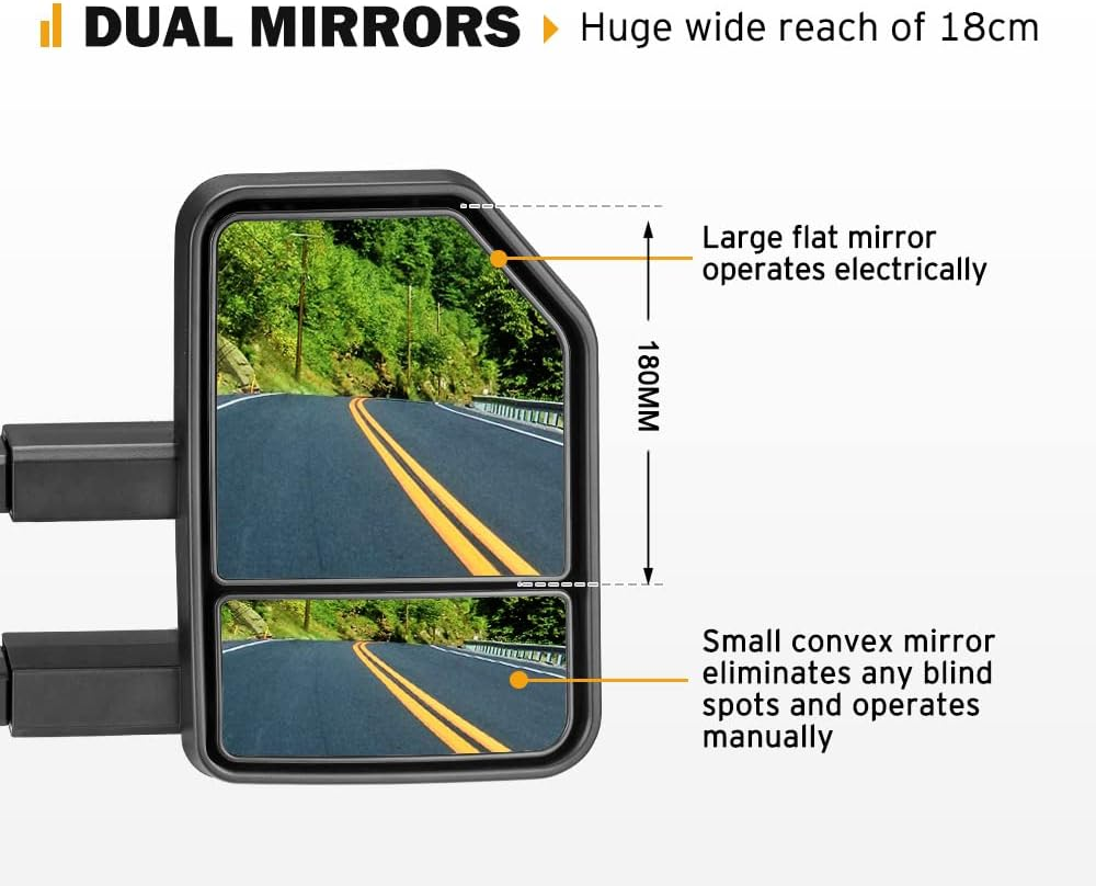 SAN HIMA Pair Towing Mirror Fits Hilux 2015-ON - Extendable Manually Foldable Side Mirror 18CM Split View, Sleek Turn Signal, Black image number 5