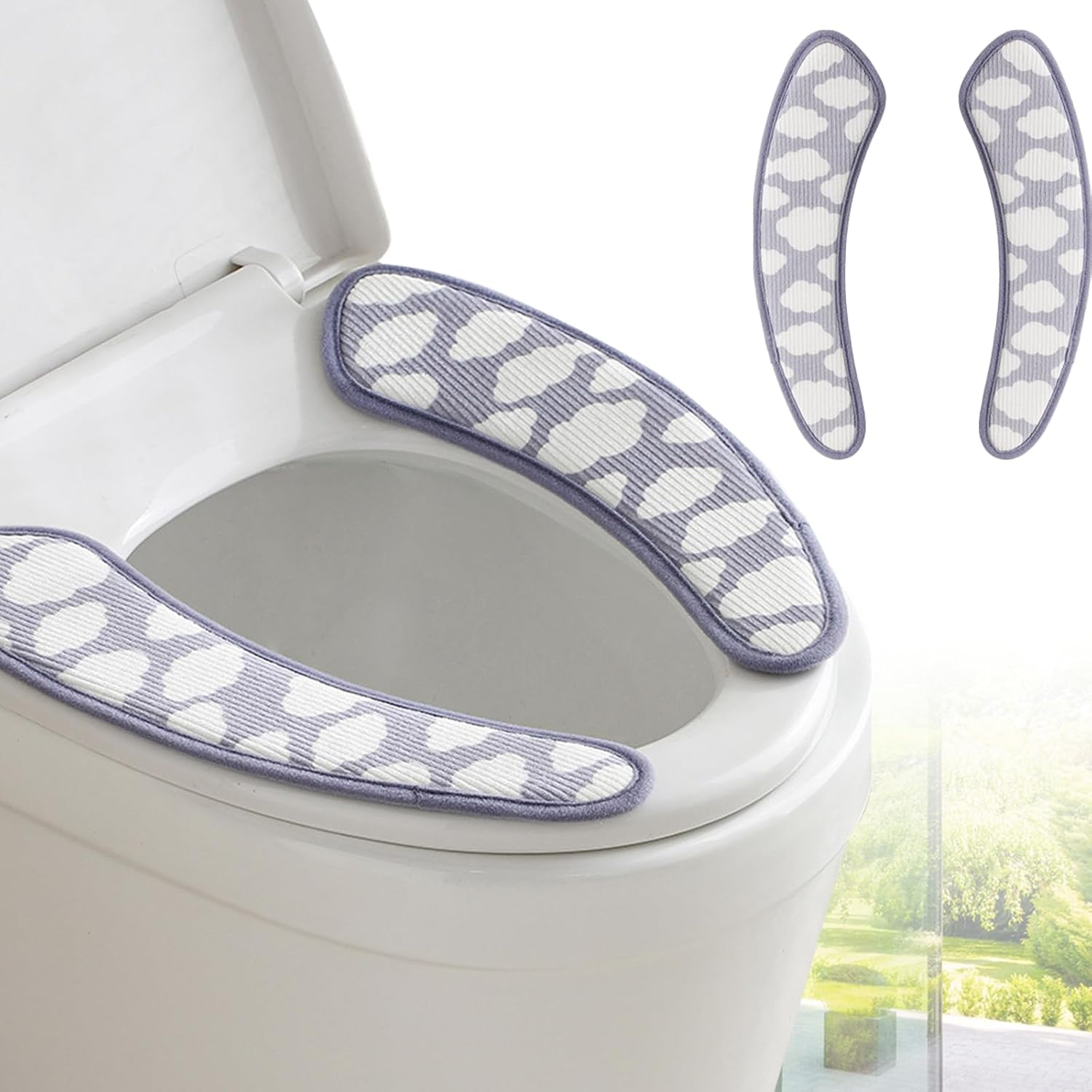 Thick and Warm Toilet Seat Cover &ndash; Washable, Reusable Cushion with TPR Adhesive & Cloud Pattern for Extra Comfort & Insulation (Blue)