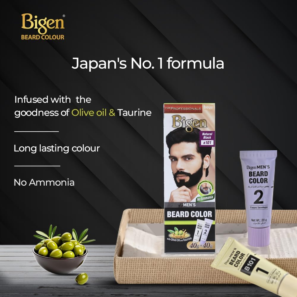Bigen Men'S Beard Colour, B101 Natural Black, No Ammonia (Big Size 40G+40G) image number 1