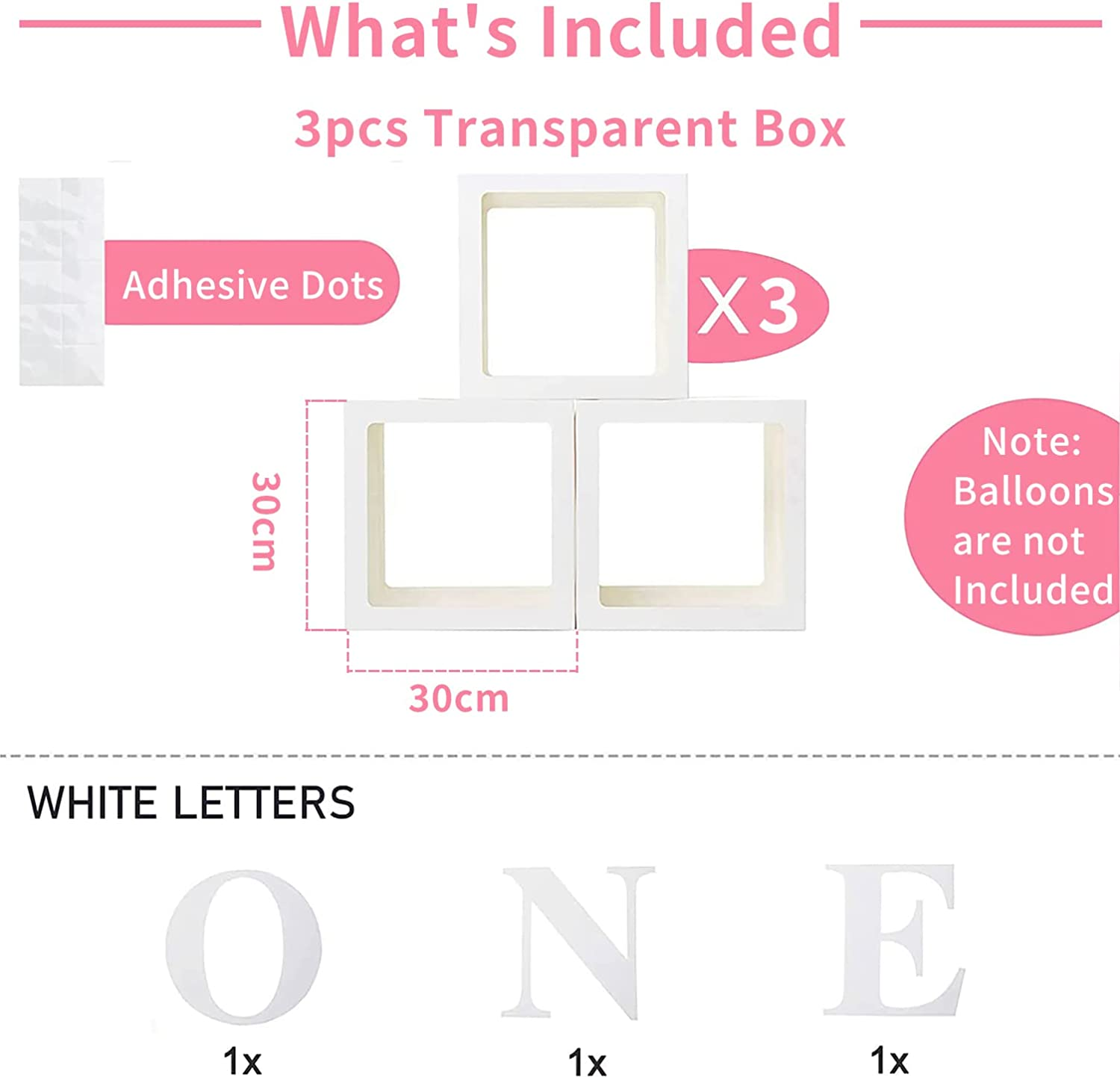 DAWNTREES First Birthday Decorations for Boy or Girl, 3 Pcs ONE Balloon Boxes for 1St Birthday, Baby Clear Blocks Party Decor&hellip; image number 5