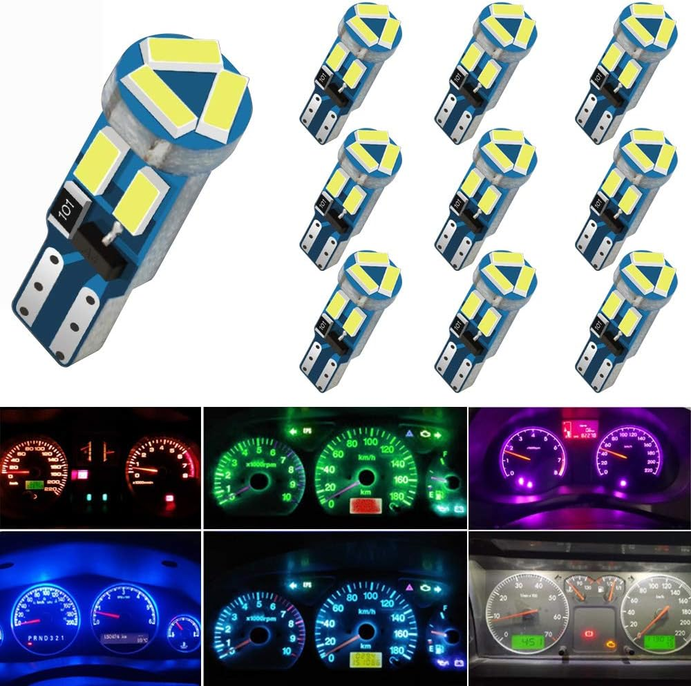 10X T5 LED Bulbs Wedge 74 70 37 17 2721 PC74 PC37 LED Lamps for Car Interior Gauge Cluster Dashboard Instrument Panel Indicators (Ice Blue) image number 3