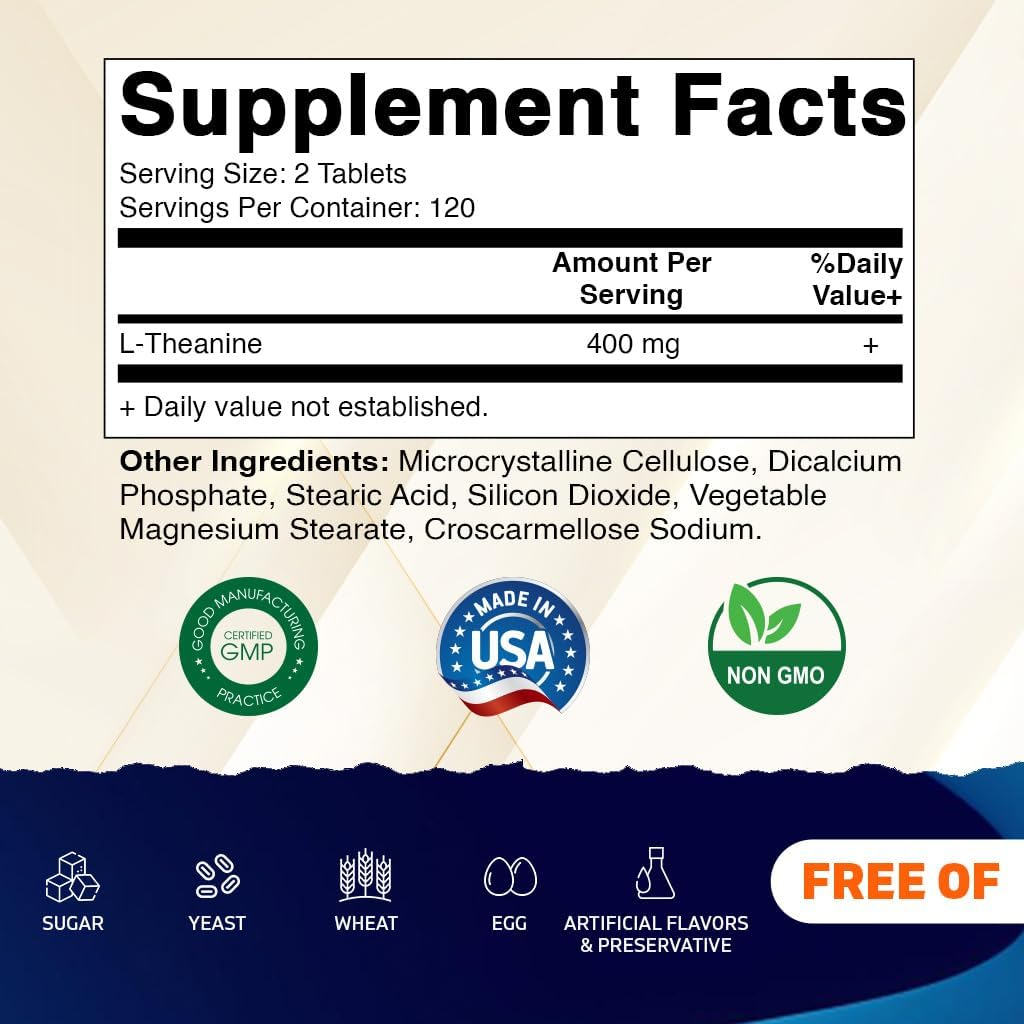 Vitamatic L-Theanine Supplement 400Mg per Serving - 240 Tablets - Non-Gmo, Gluten Free&hellip; image number 2