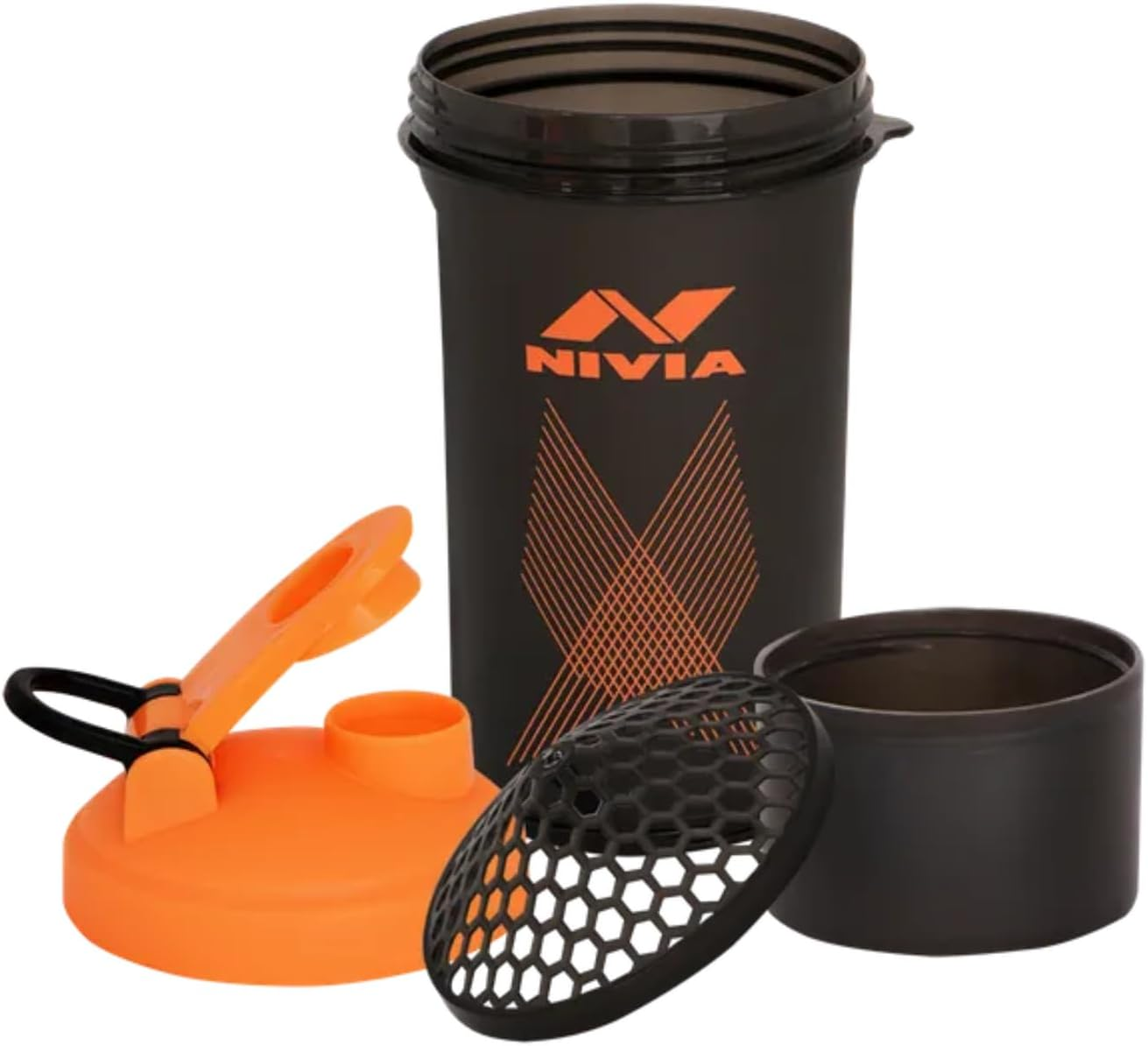Nivia Venom Sports 650 Ml Shaker Bottle with Extra Compartment - Ideal for Protein (Orange, Capacity - 650 Ml) | Material - Plastic | for Sports, Cycling, Gym, Running, Training | Gym Water Bottles image number 4