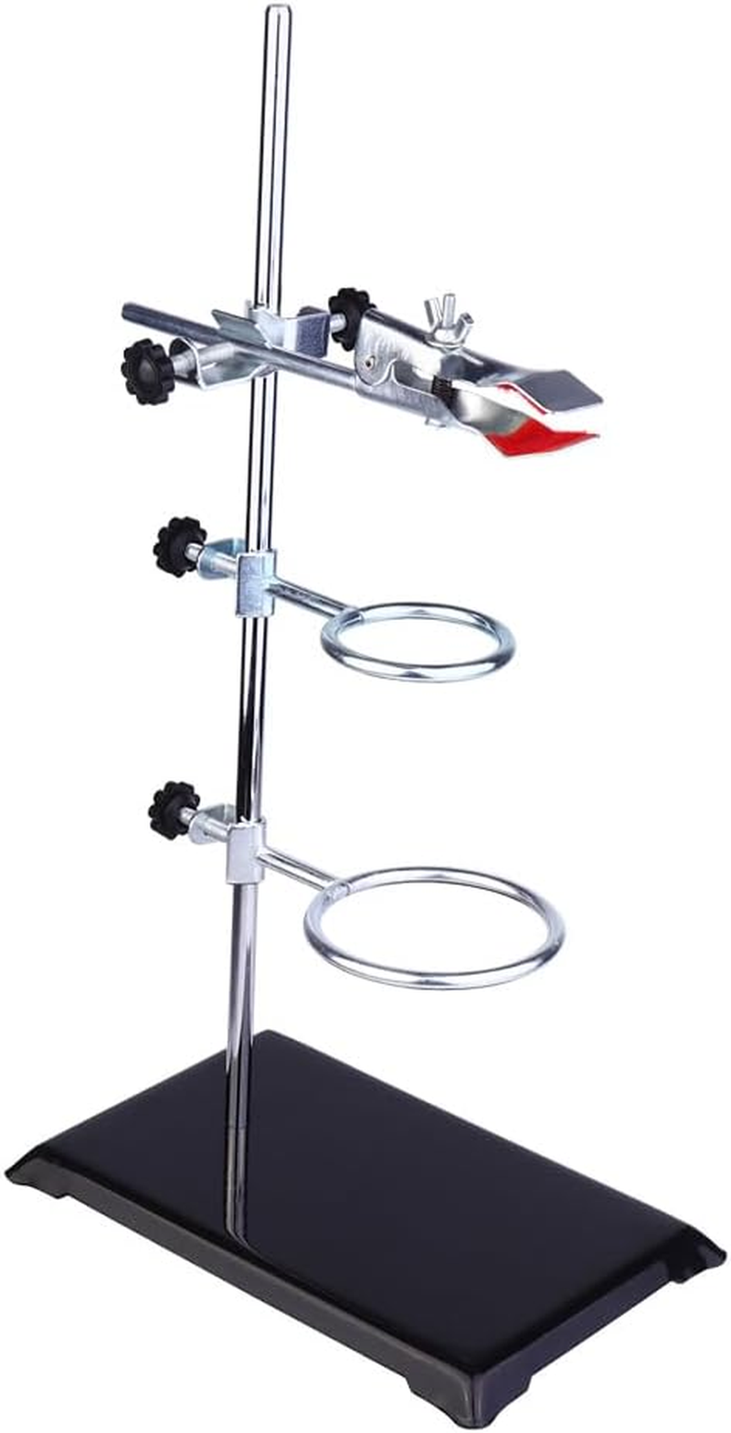 Laboratory Retort Support Stand for Titration Extraction with a Burette Clamp and 2 Flask Ring Clamps Used in Chemistry or Physics Lab (Rodlength 16) image number 4
